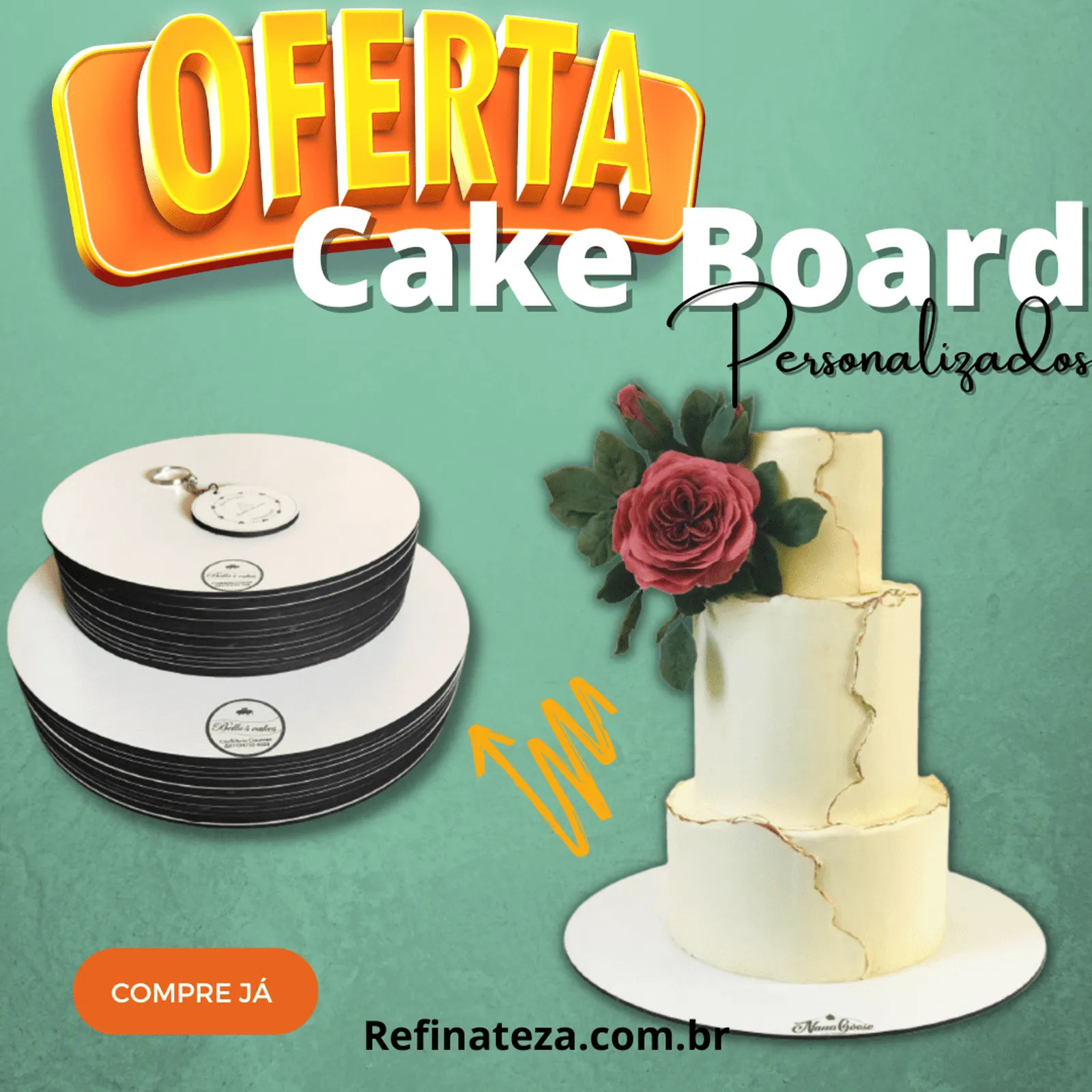 50 Bases Laminadas Bolo Redondo, Cake Board 25cm