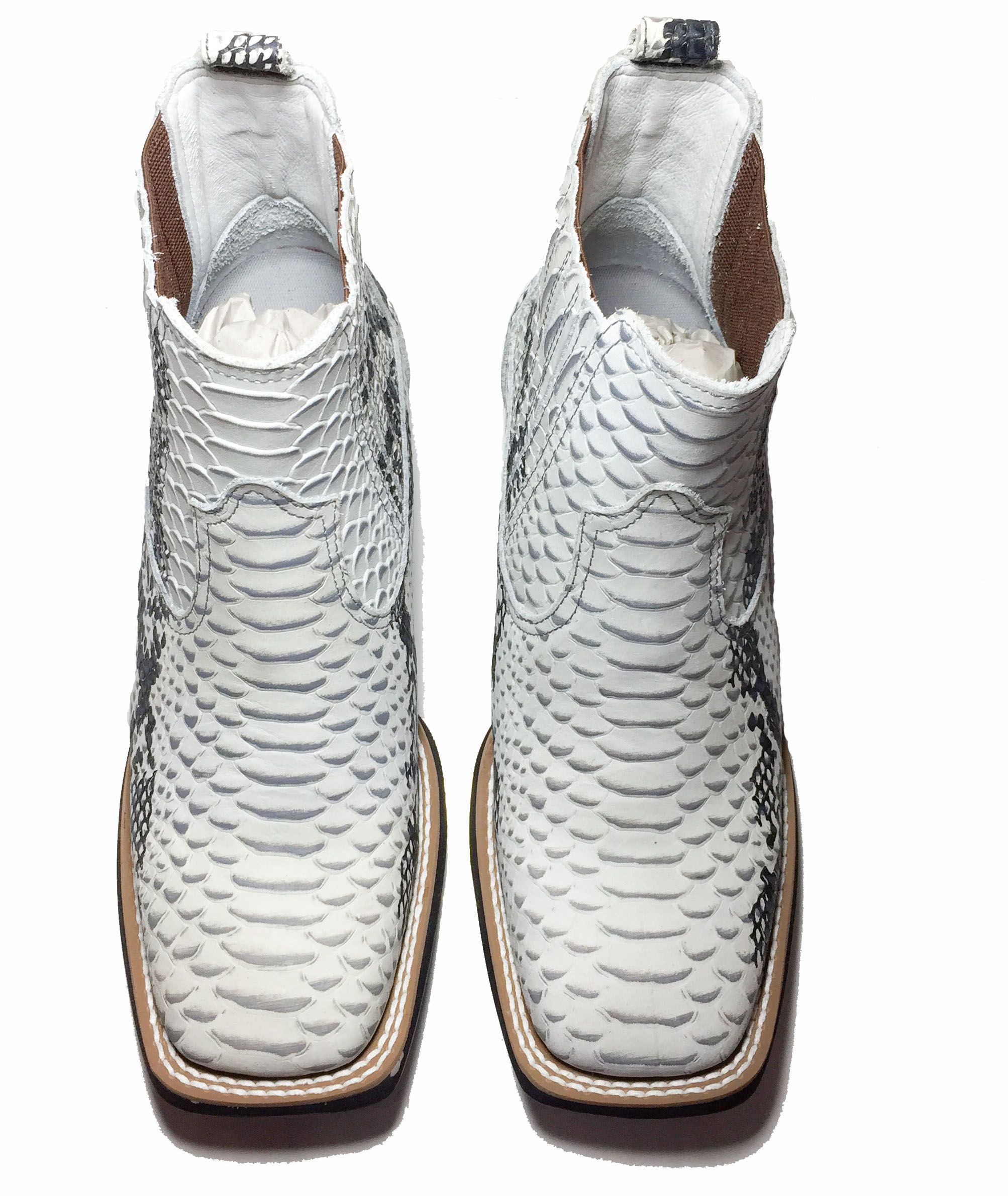 em Couro Botina Estampa de Cobra Bico Quadrado - Bruto Botas