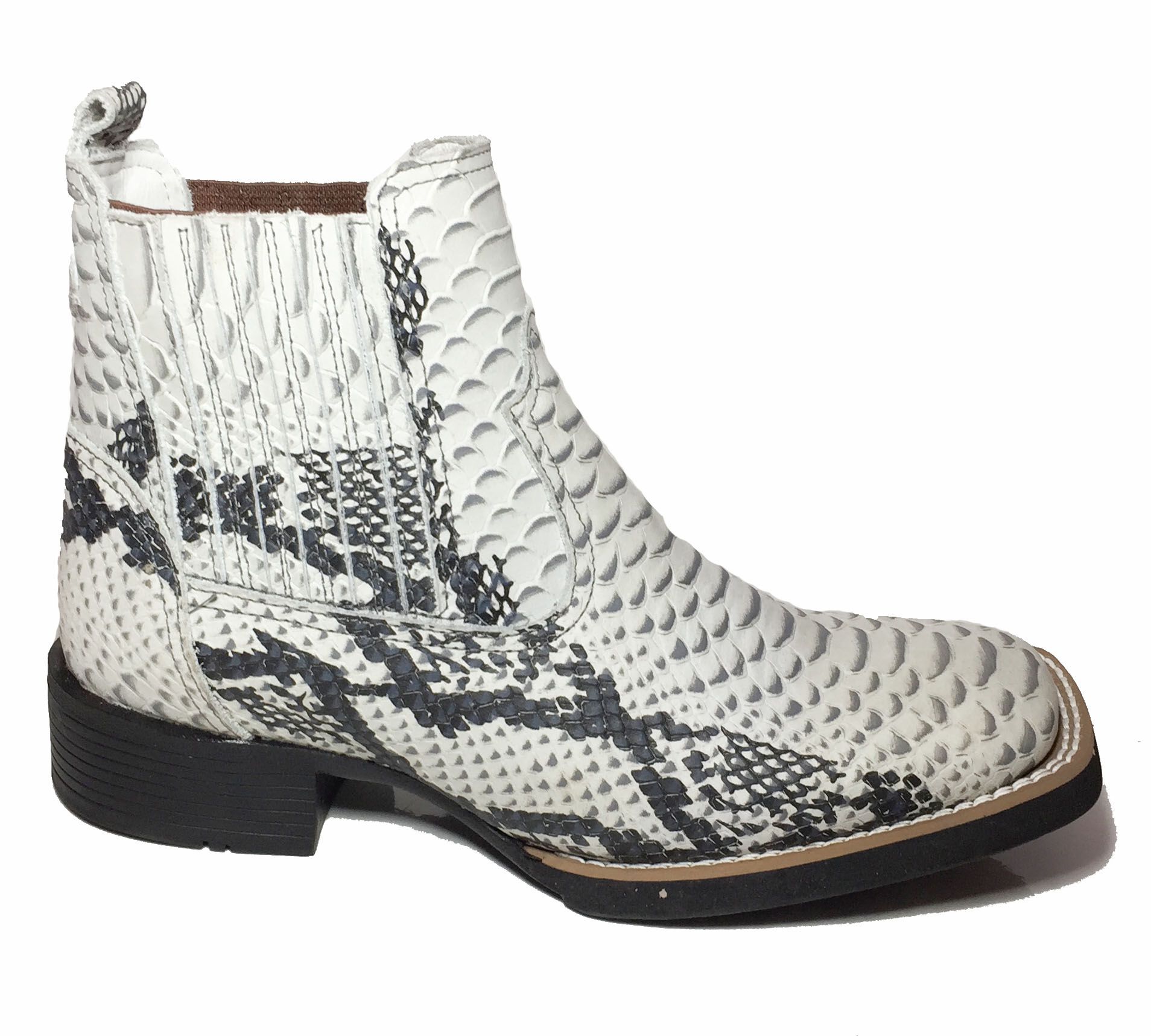 em Couro Botina Estampa de Cobra Bico Quadrado - Bruto Botas