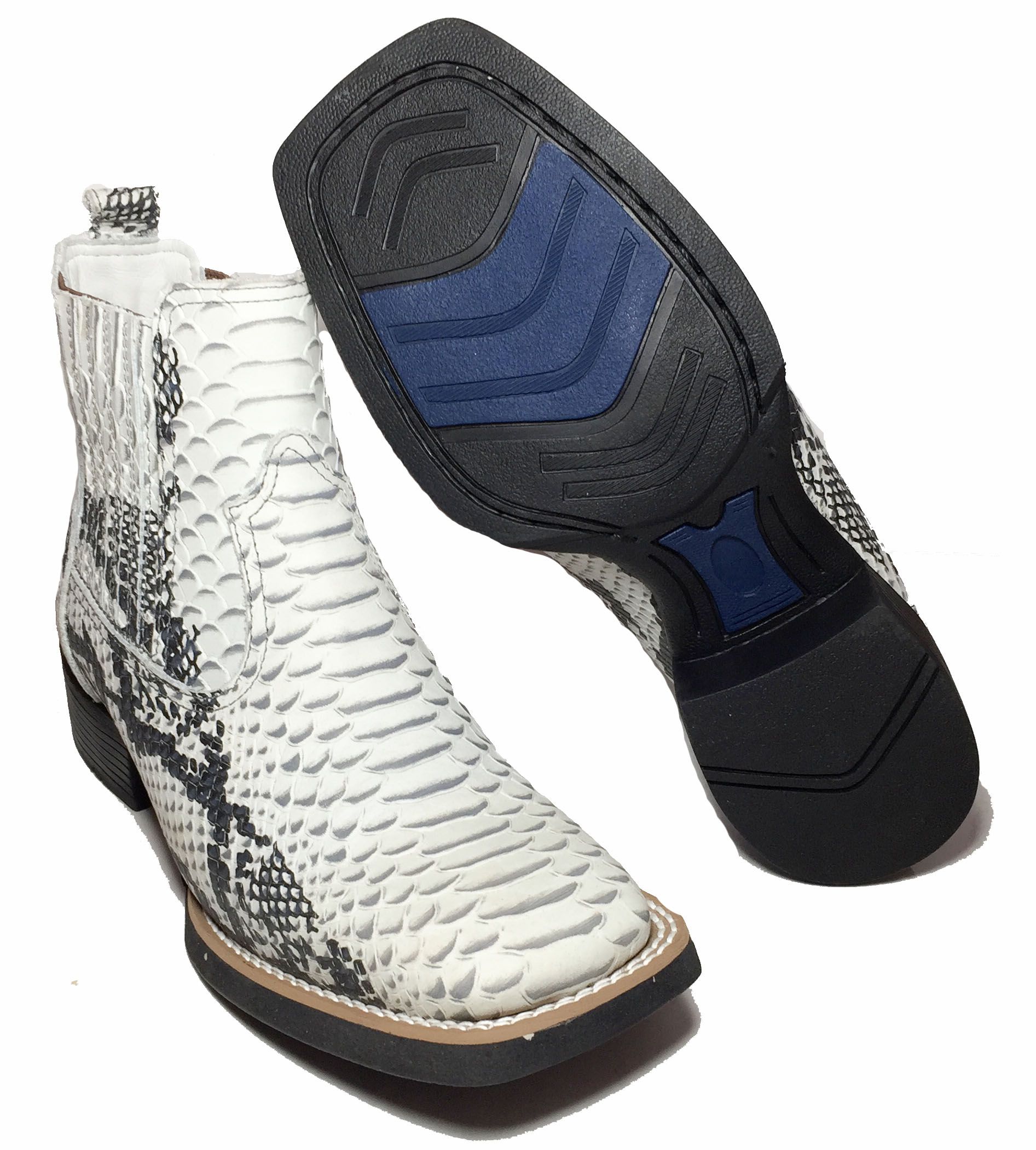 em Couro Botina Estampa de Cobra Bico Quadrado - Bruto Botas