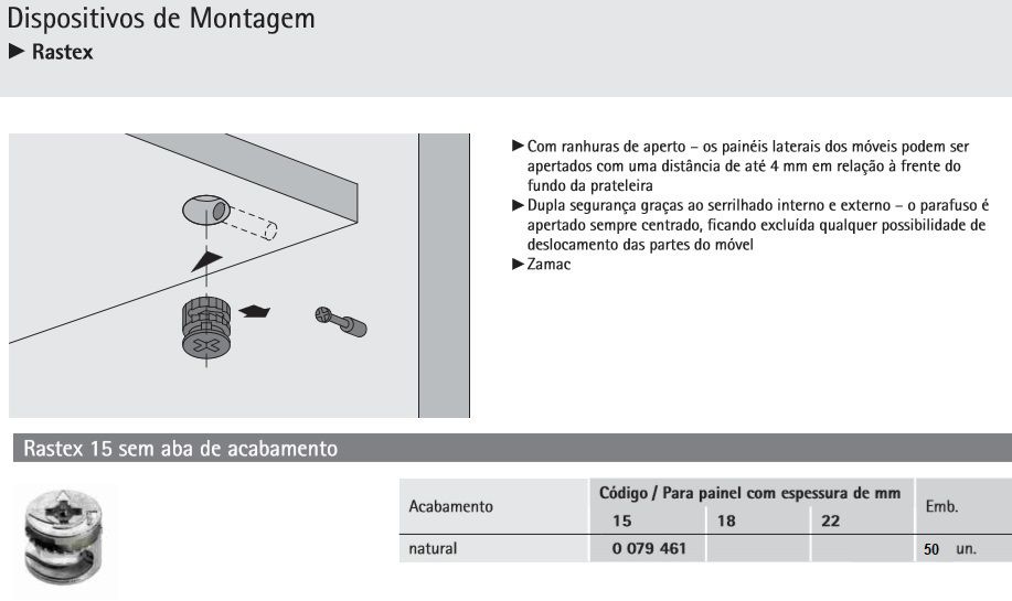 Excéntrico Hettich Rastex 15 - Diámetro 15 Mm, Para Placas De 18 Mm De Grosor, Sin Borde De Taladro, Zinc Niquelado