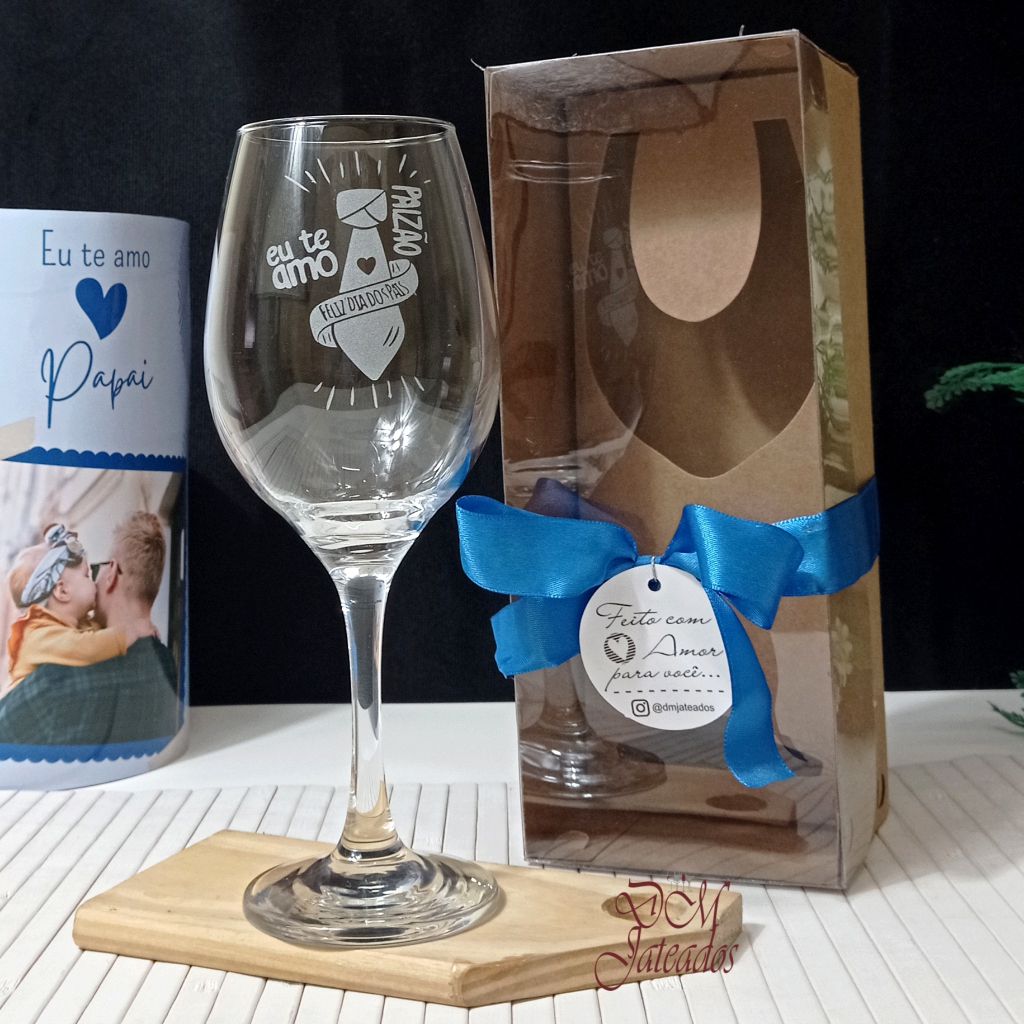 Kit Caixa + Taça para vinho vidro Gravata - Dia dos Pais - O brinde  perfeito para cada Momento!