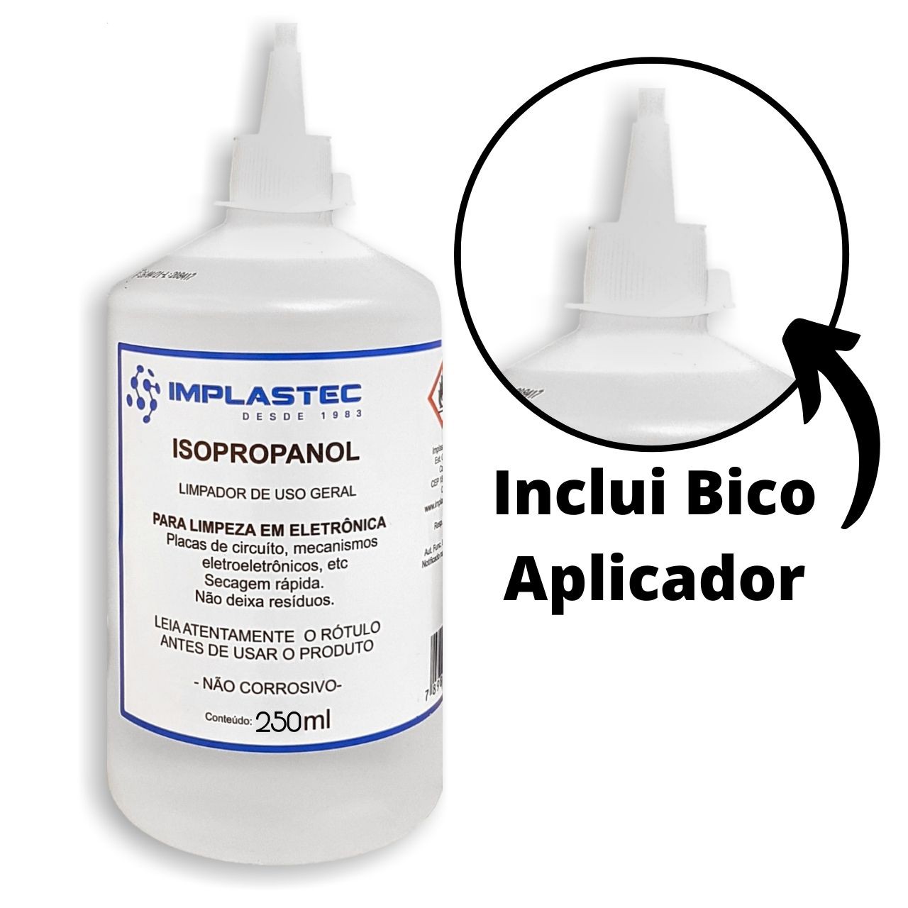 Álcool Isopropílico 250ml (99,8%) IMPLASTEC C/ Dosador Recicle Mais Ca -  RECICLE MAIS CARTUCHOS E COMPONENTES