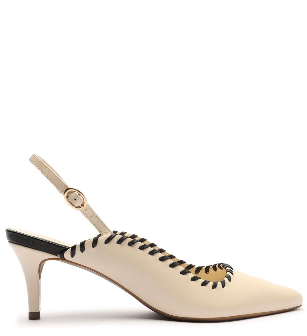 Scarpin Arezzo Off White Couro Slingback Costura Carmesin Store