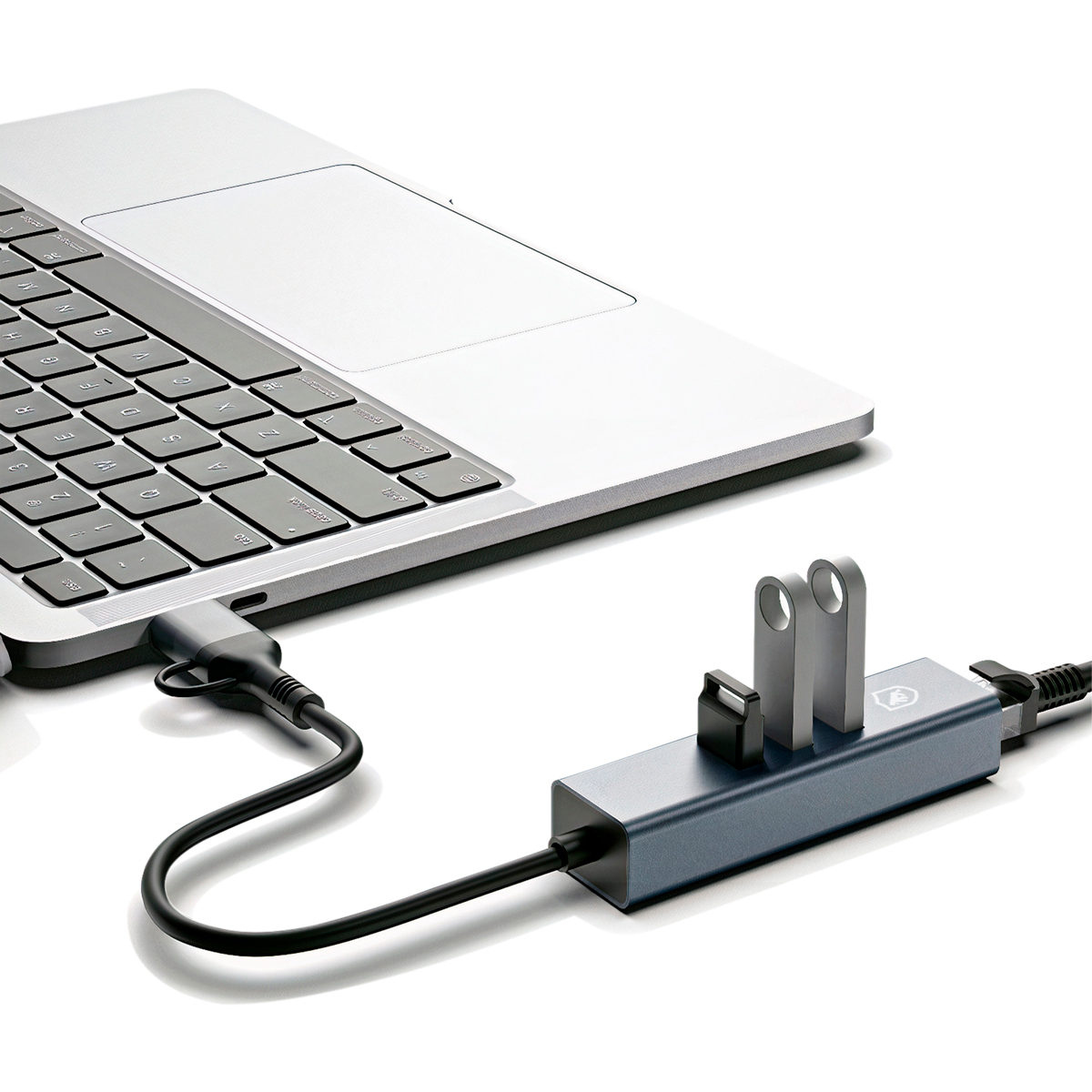 Cadorabo Hub USB 3.0 A 4 Porte - Argento, Con Alimentatore E Cavo USB-C - Plug & Play Per Laptop Moderni - 2