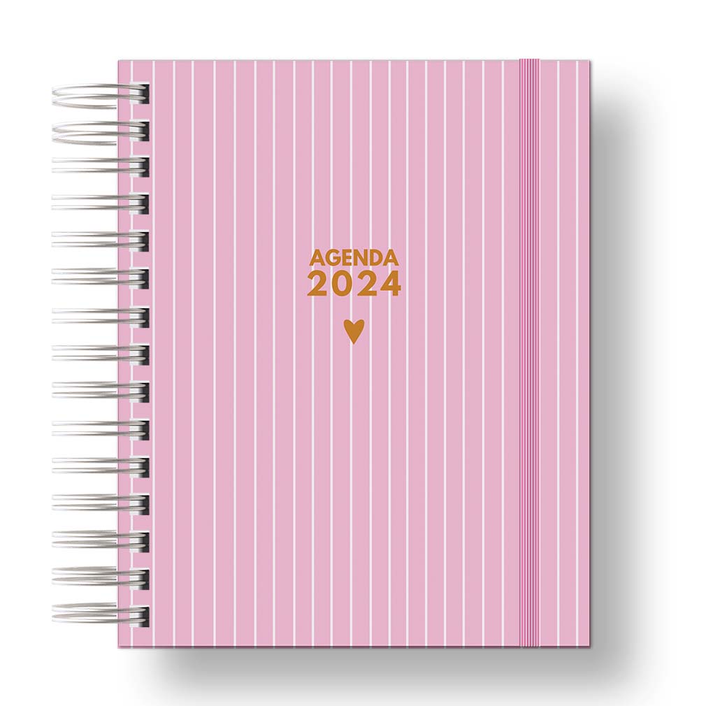 Agenda Datada 2024 Rosa Listra - Papelletos Papelaria