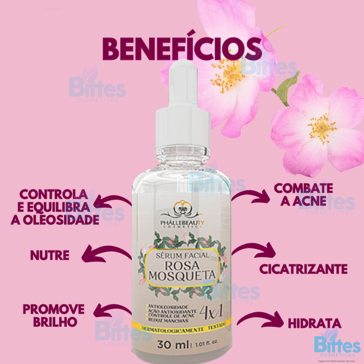 12 SerÚm Facial Rosa Mosqueta PhÁllebeauty Cosmetics 4 Em 1 Atacado Bittes Cosmeticos 1340