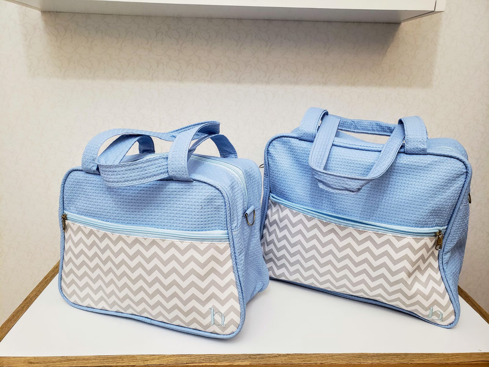 Kit 2 peças Bolsa Maternidade Azul Chevron - Boni - Bell Enxovais tudo para  enxoval do seu bebê - saída maternidade -carrinhos