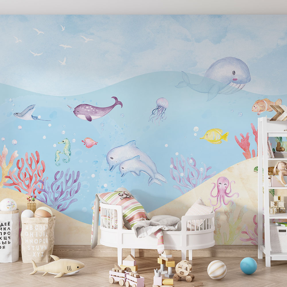 Papel de Parede Infantil Fundo do Mar Colorido - Alô Papers