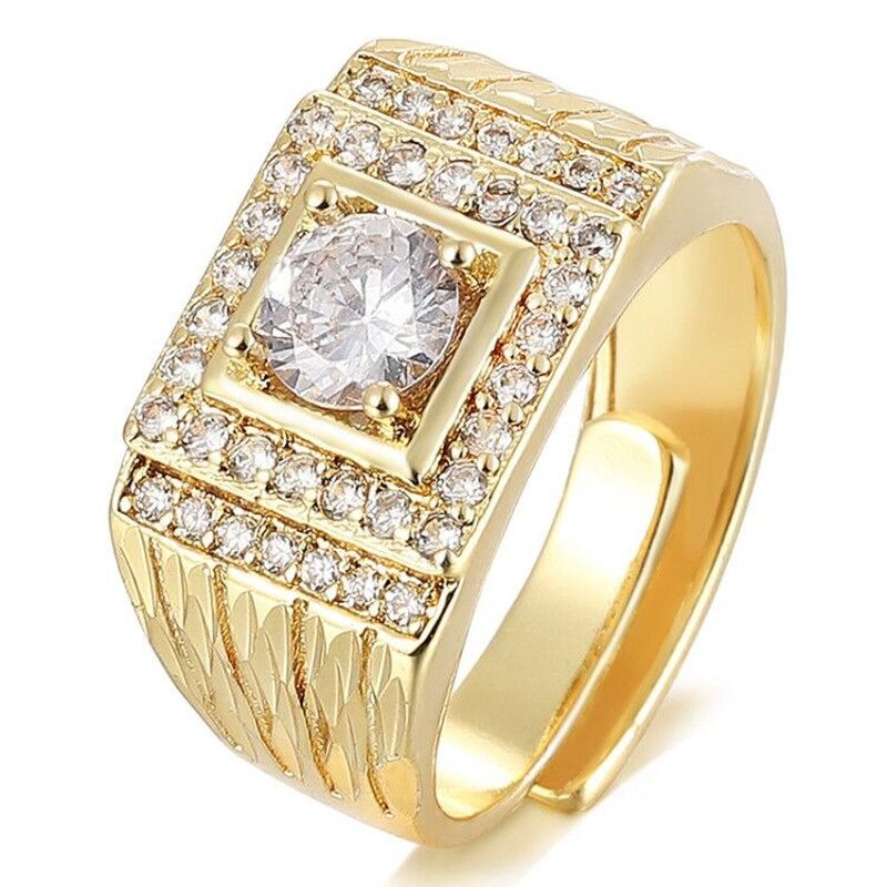 Anel Masculino Banhado a Ouro 18K Pedra de Zircônia Ajustável Frete ...