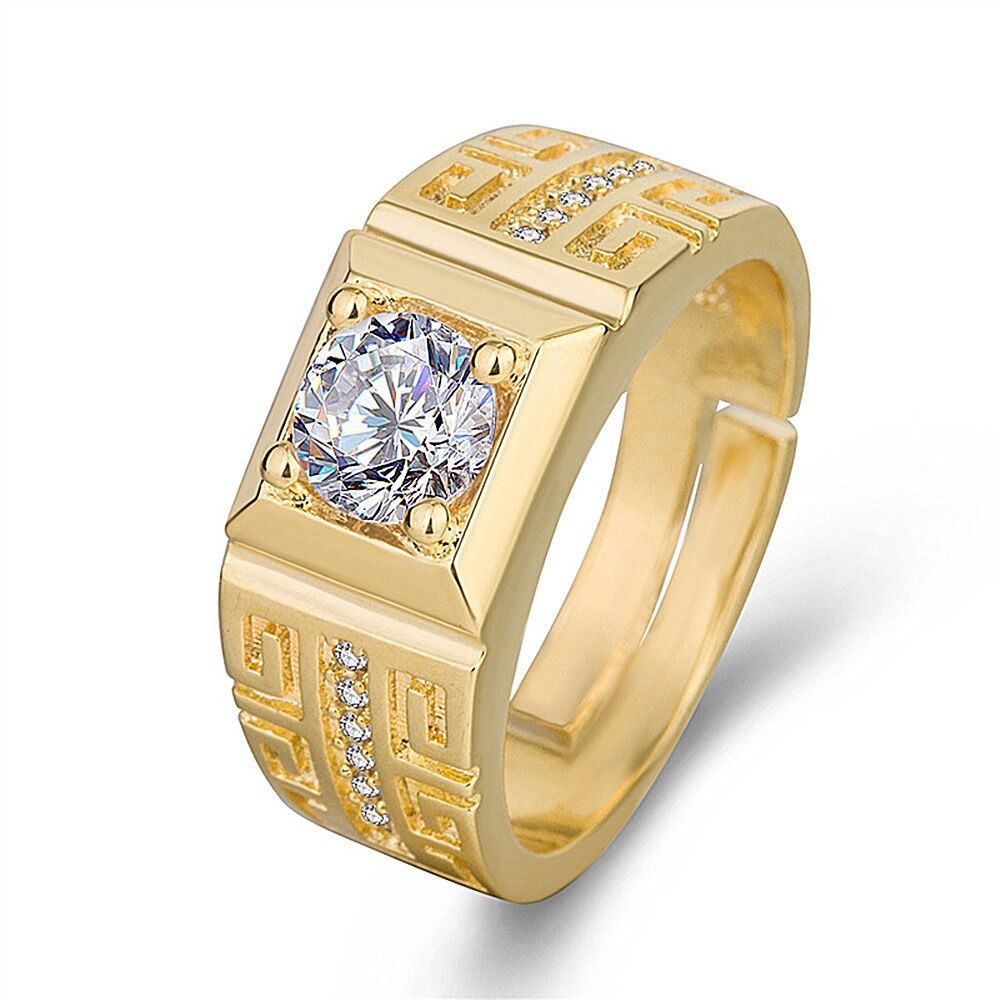 Anel Masculino Banhado a Ouro 18K Ajustável com Pedra Zircônia Pedraria ...