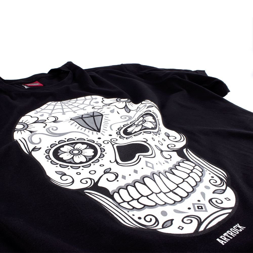 Camiseta Preta Masculina Caveira Mexicana Catrina Diamante