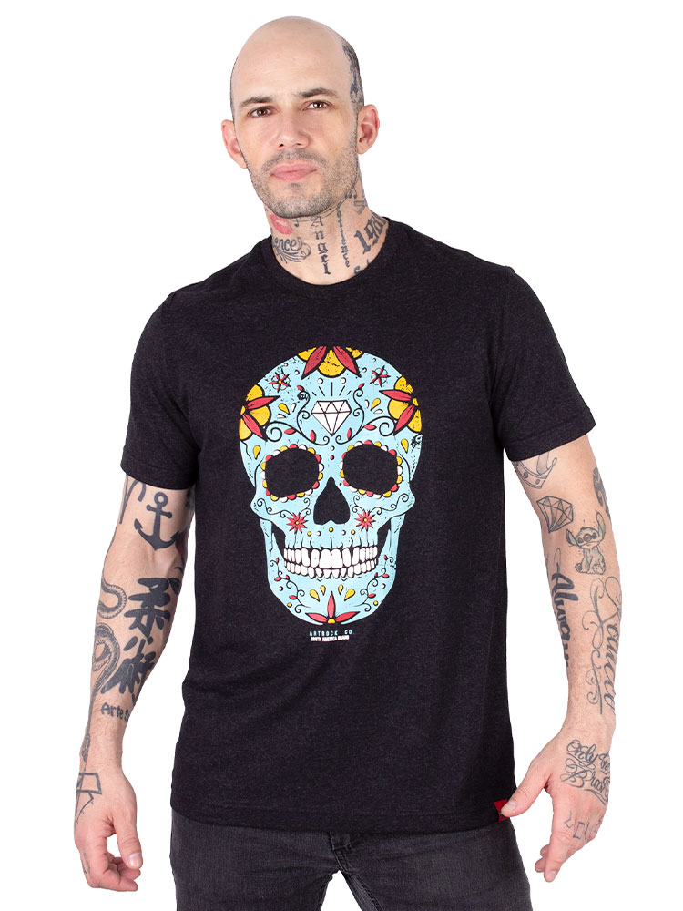 Camiseta Caveira Masculina Preta Jaguar - Viva a Vida com Arte