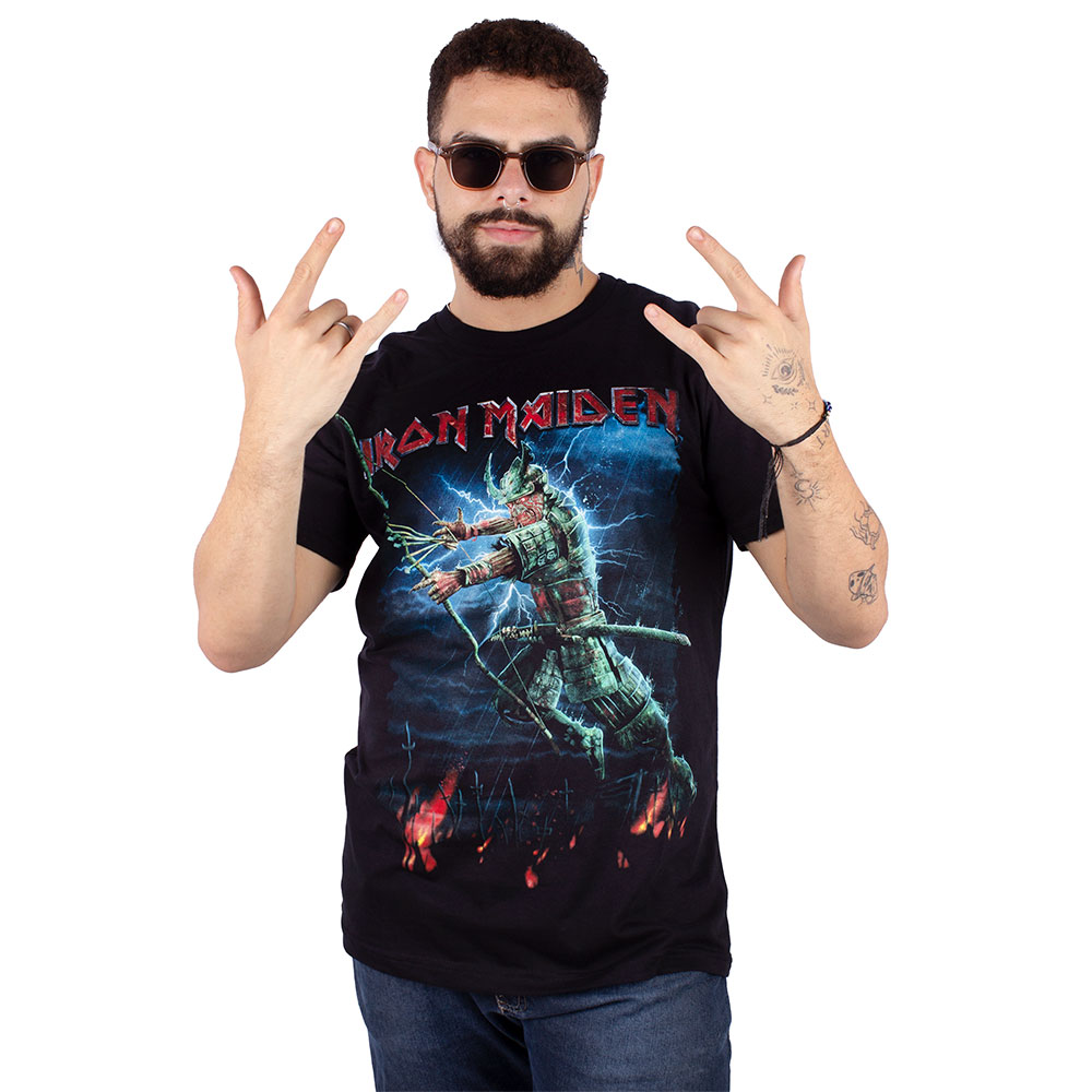 Rock Off - Maglietta Ufficiale Iron Maiden Samurai Graphic, Colore Bianco, Unisex, Taglia XX-Large, 100% Cotone, Manica Corta