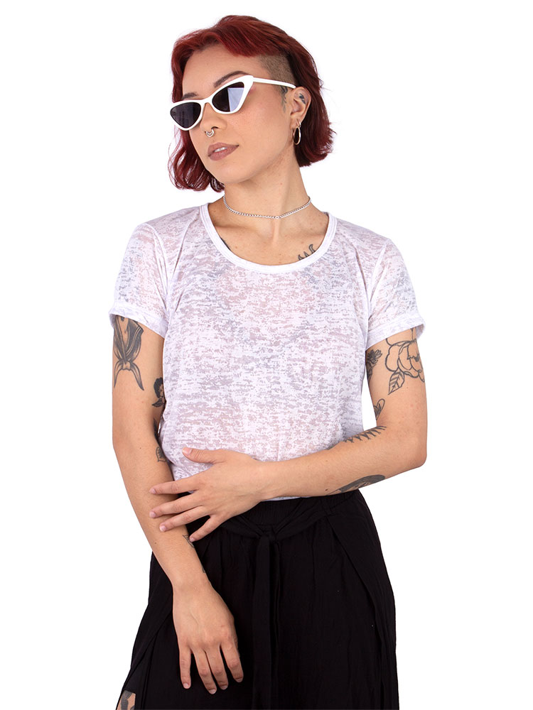 Blusa Básica Com Leve Transparência Cinza - Viva a Vida com Arte