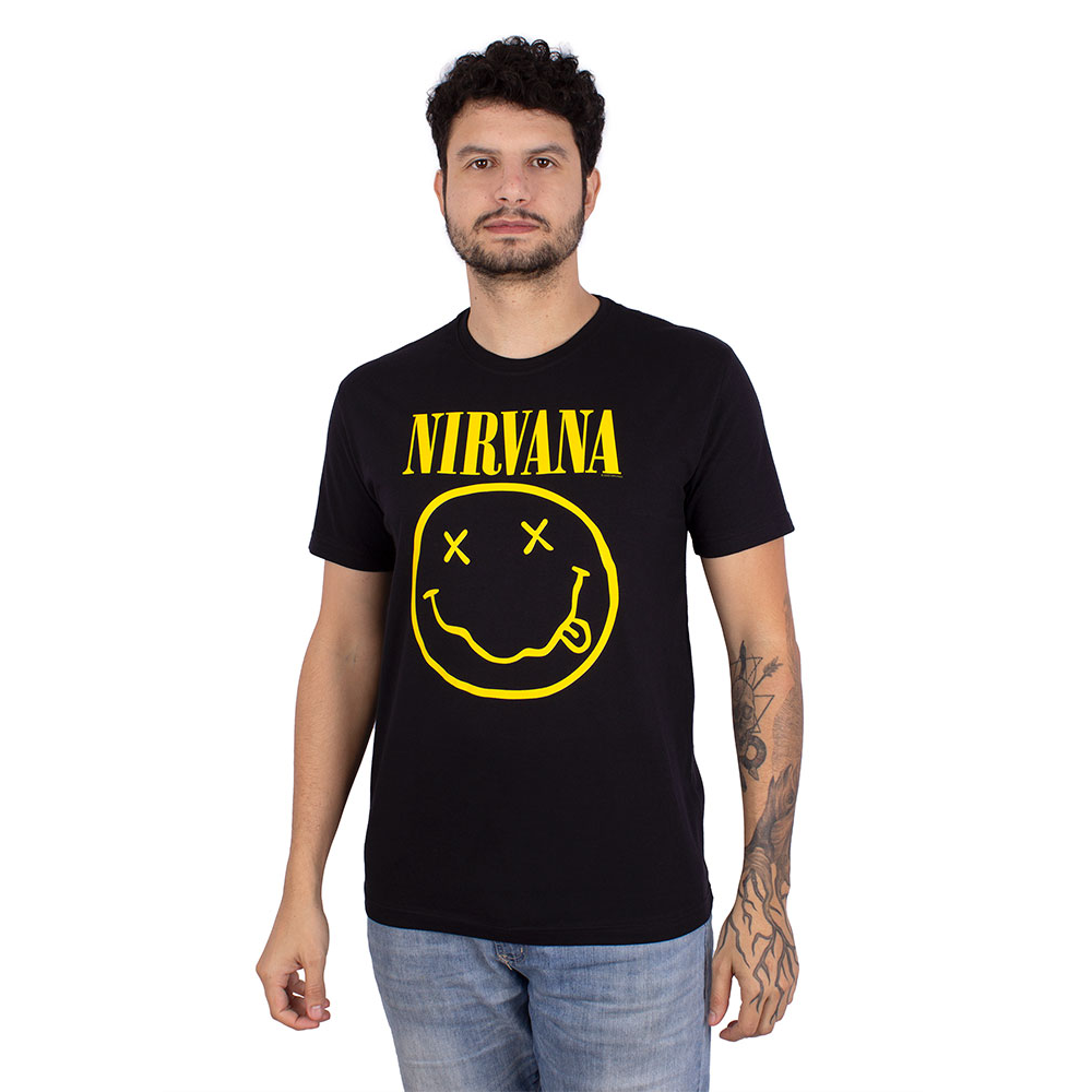 Camiseta Nirvana Smile Preta - Oficial - COMEÇOU A BLACK ROCK