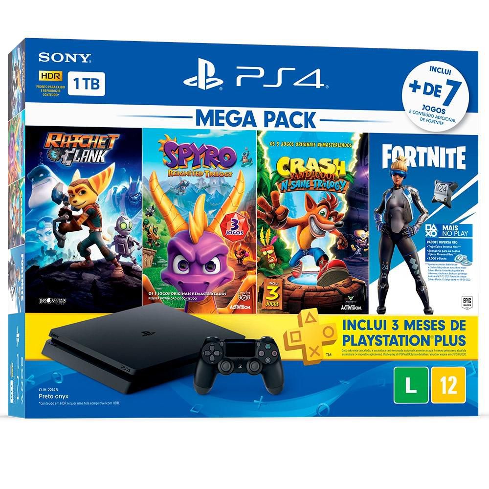 Console Sony Playstation 4 1Tb com 7 Jogos (Pacote family) - Loja