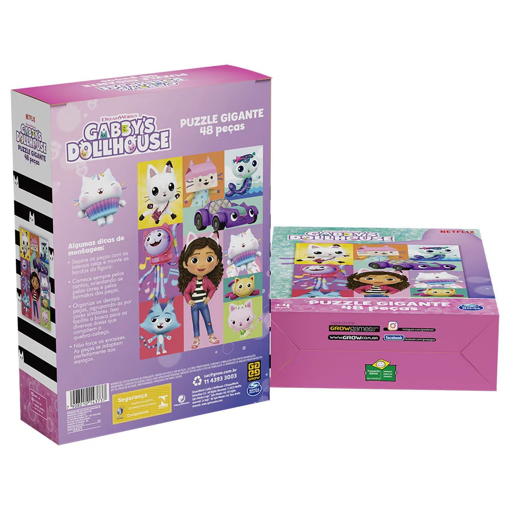 Quebra-Cabeça Puzzle Gabby's Dollhouse Gigante 48 Peças - Blanc Toys ...