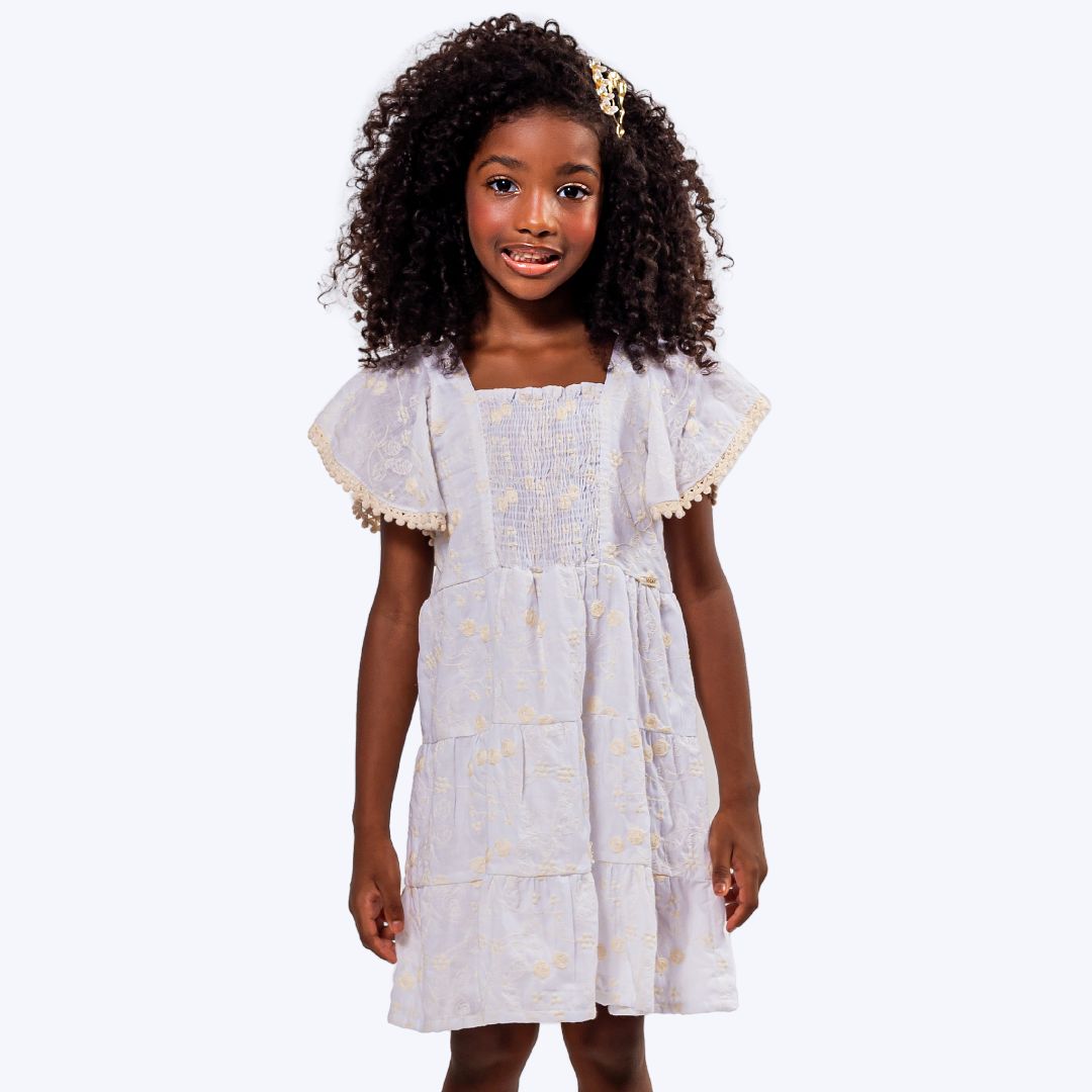 Vestido de croche branco fashion infantil