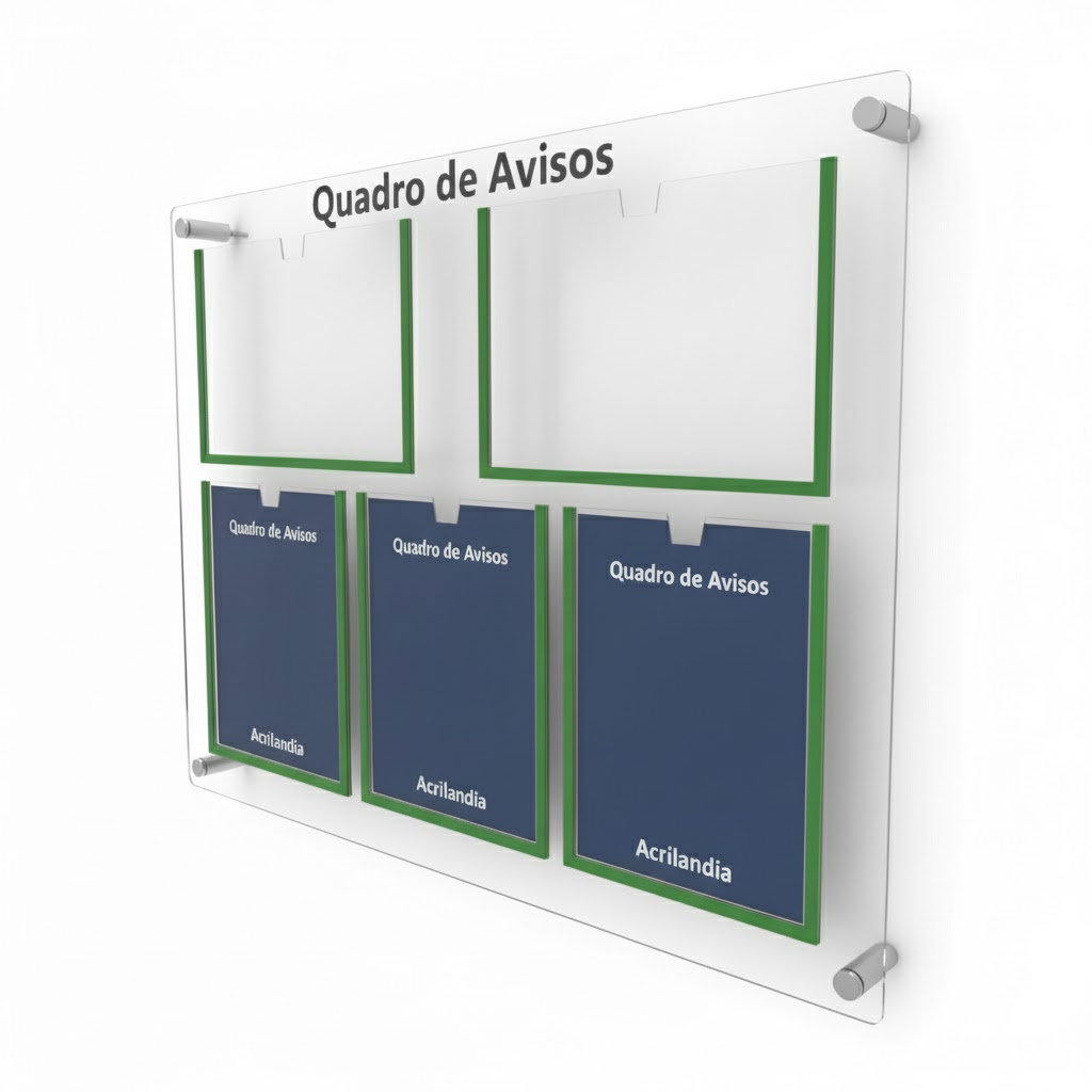 Quadro de Avisos Acrílico 5 Folhas 2H3V - Layout Versátil e Equilibrad ...