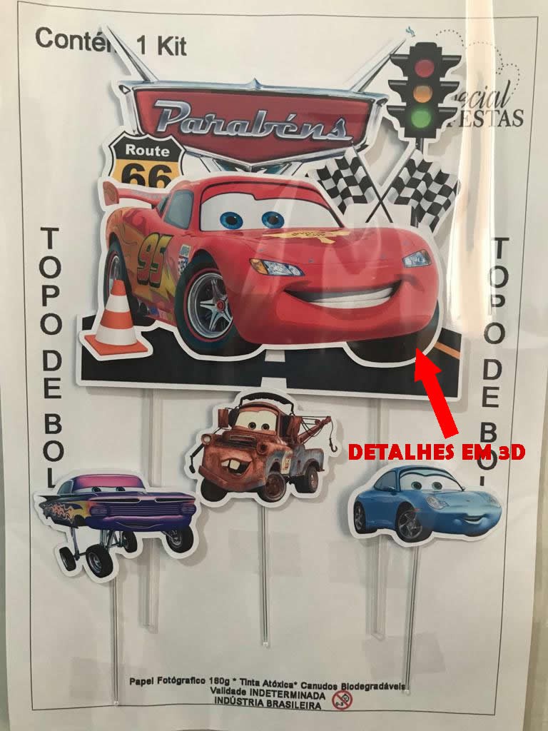 Topo Topper De Bolo Personalizado Aniversário Carros Disney