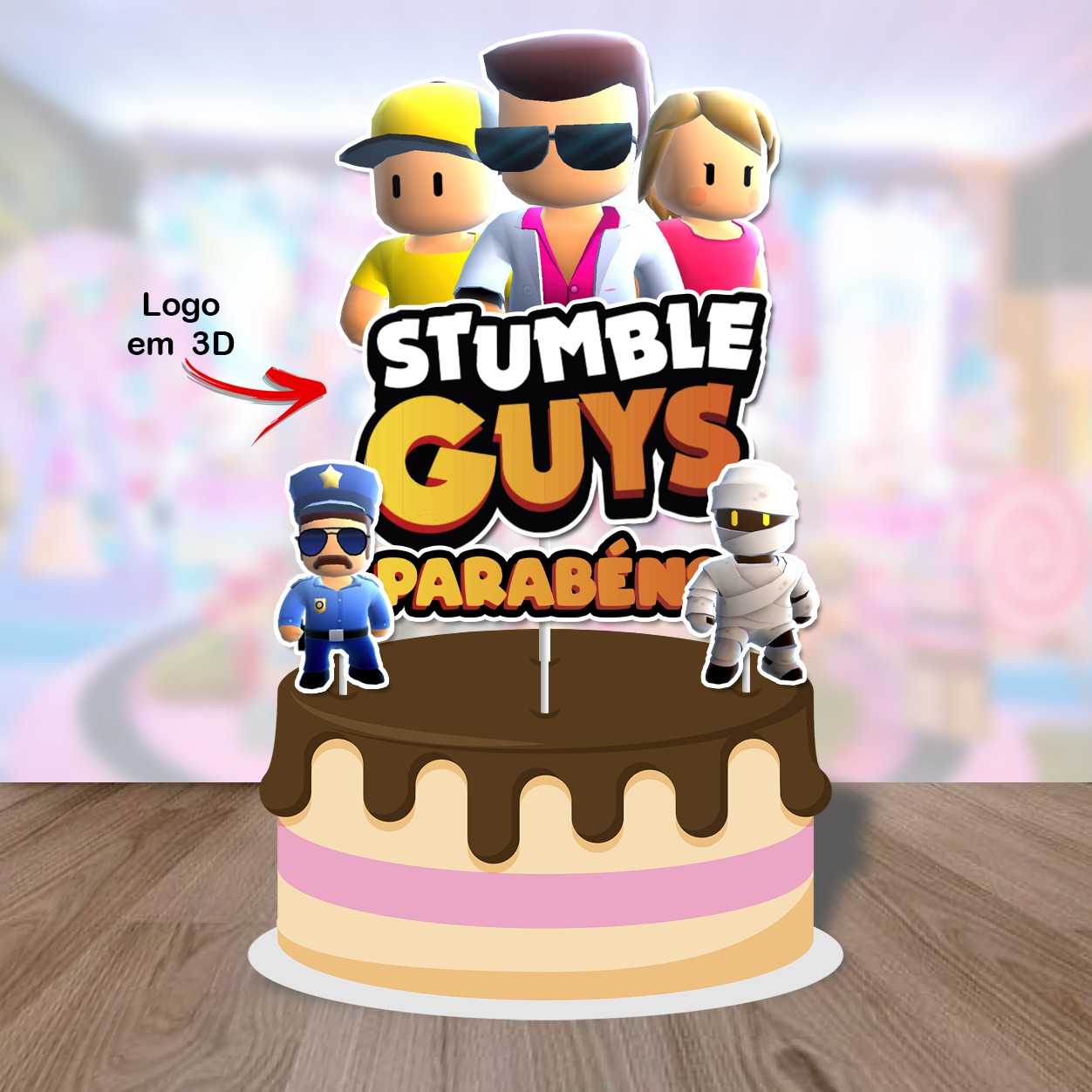 Topo de Bolo Tema Stumble Guys Jogos - Pronto Envio Imediato