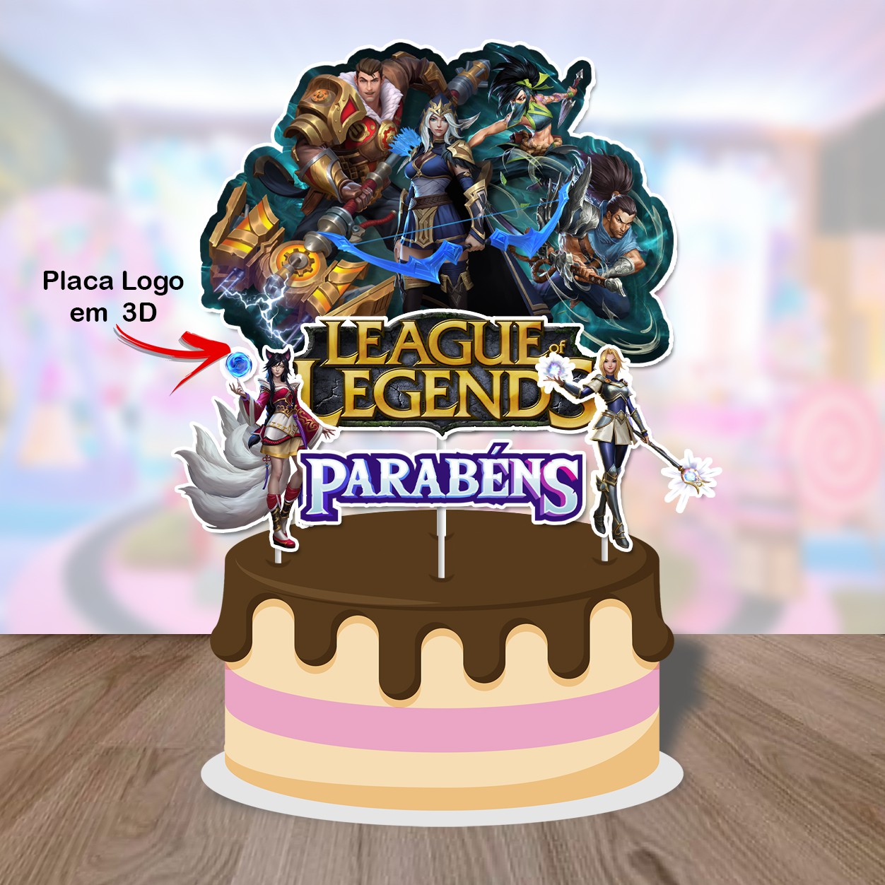 LEAGUE OF LEGENDS TOPO DE BOLO (DETALHE EM 3D) - PAPEL ARROZ ESPECIAL