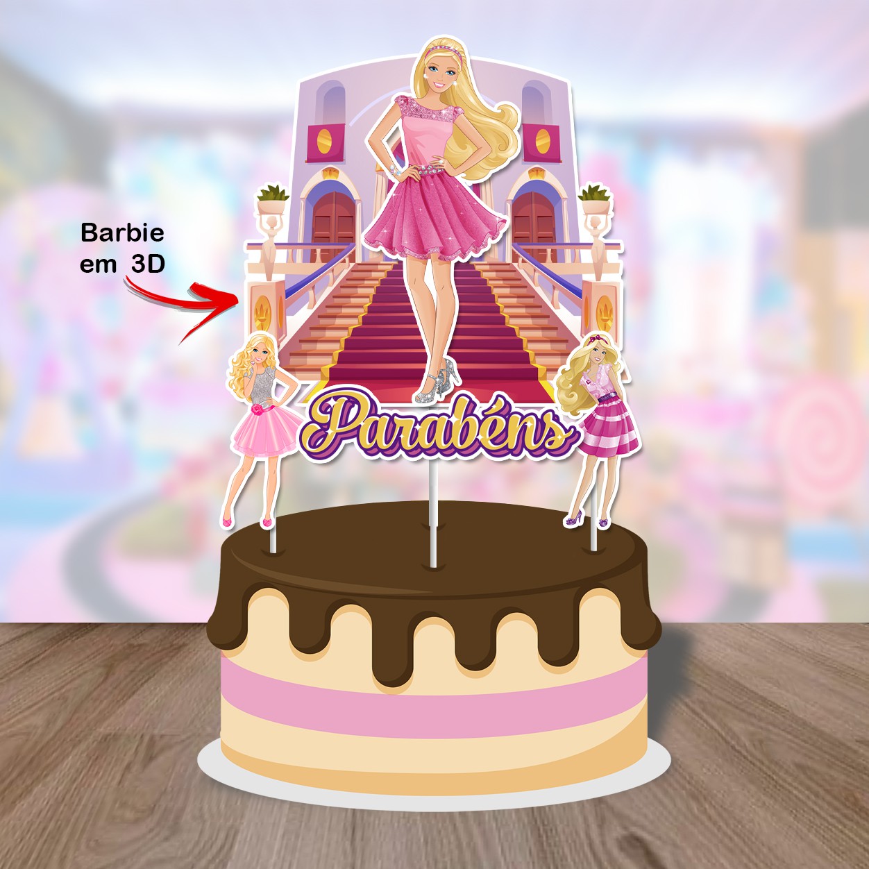 Topo De Bolo Personalizado Princesa Barbie - 3d/camadinhas