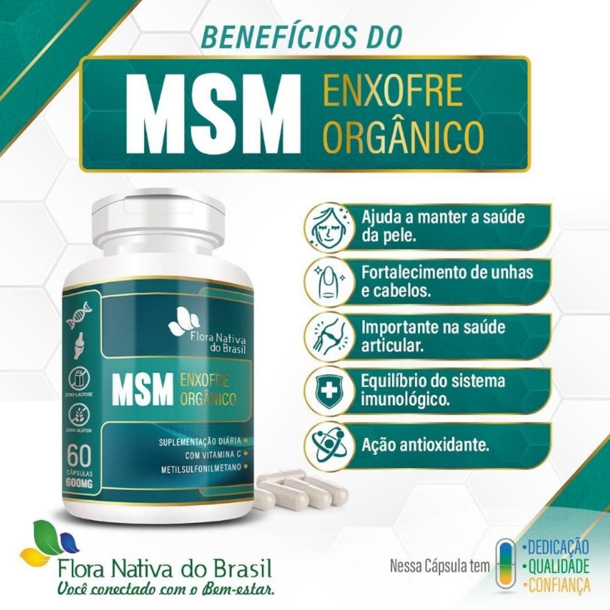 MSM Enxofre Orgânico 500mg 60 cápsulas FloraNativa Natukura