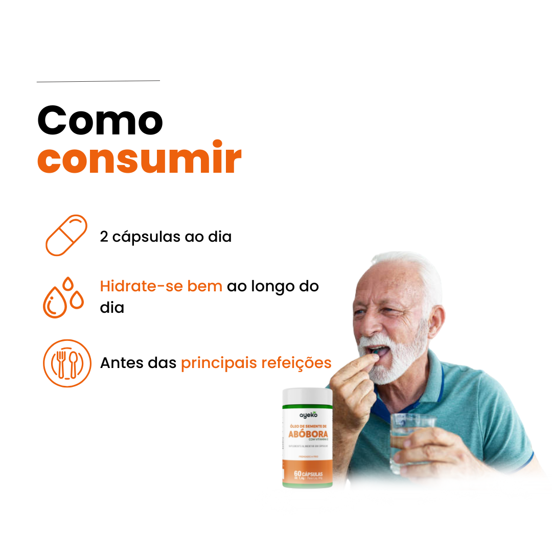 Óleo de Semente de Abobora e Vitamina E 60 cápsulas - Ayeko
