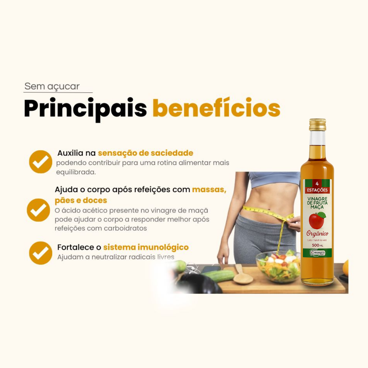 Vinagre de Maça 100% Orgânico 500ml - 4 Estações - Natukura Produtos ...