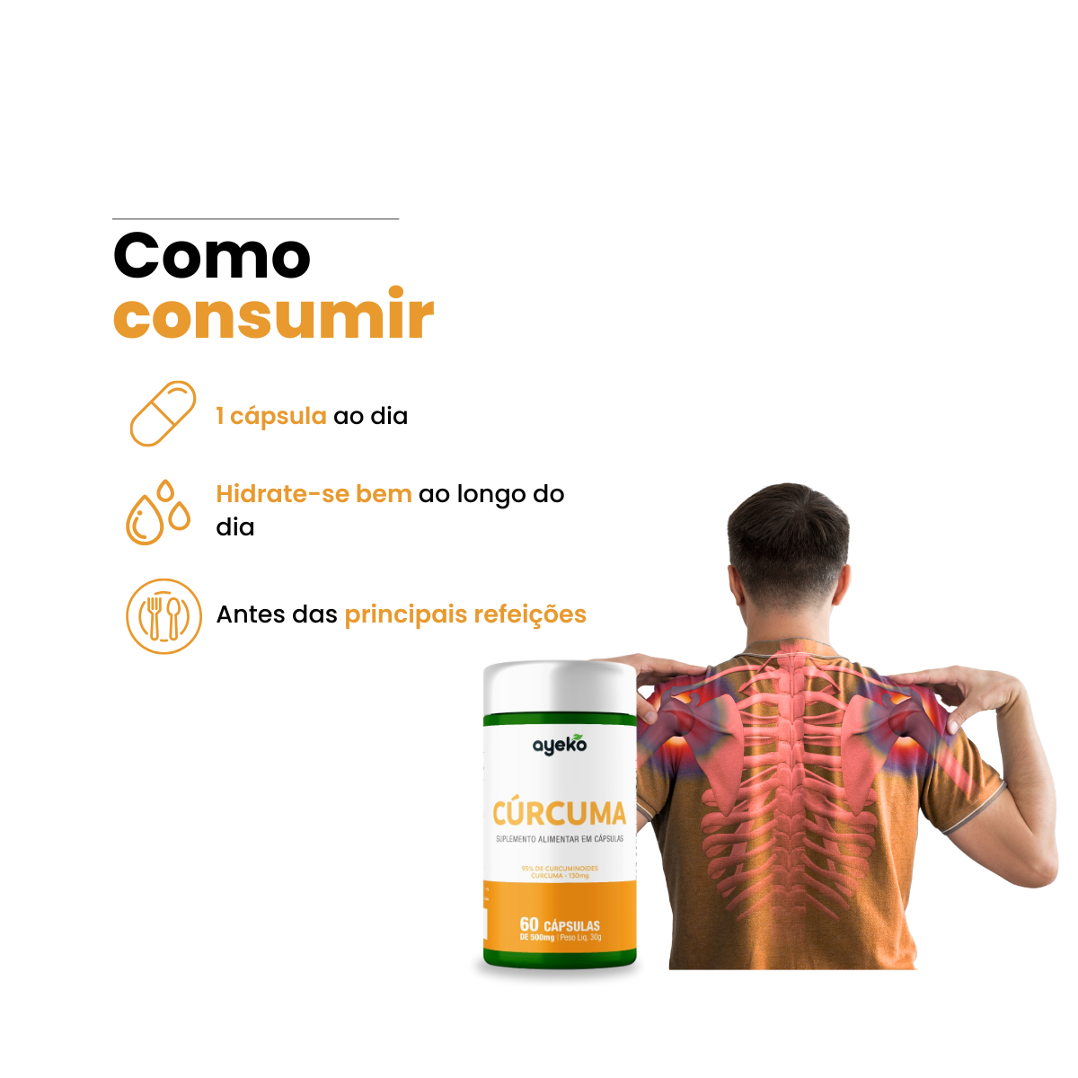 2X Curcuma 95% de Curcuminoides 130mg 60 Capsulas Ayeko - Natukura