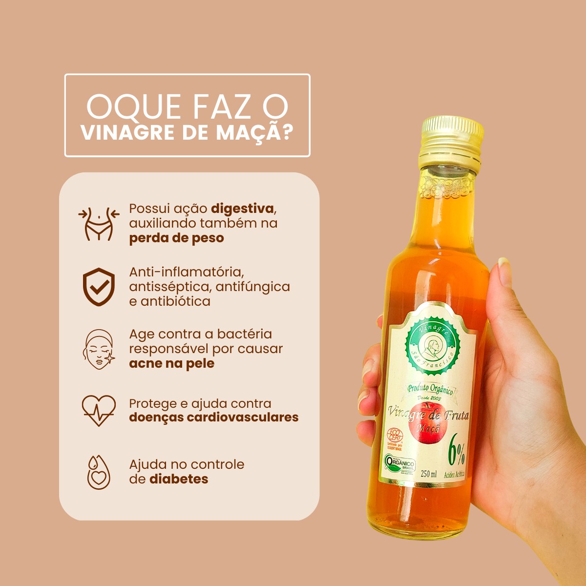 Vinagre de Maça Orgânico 6% - São Francisco - Natukura Produtos Naturais