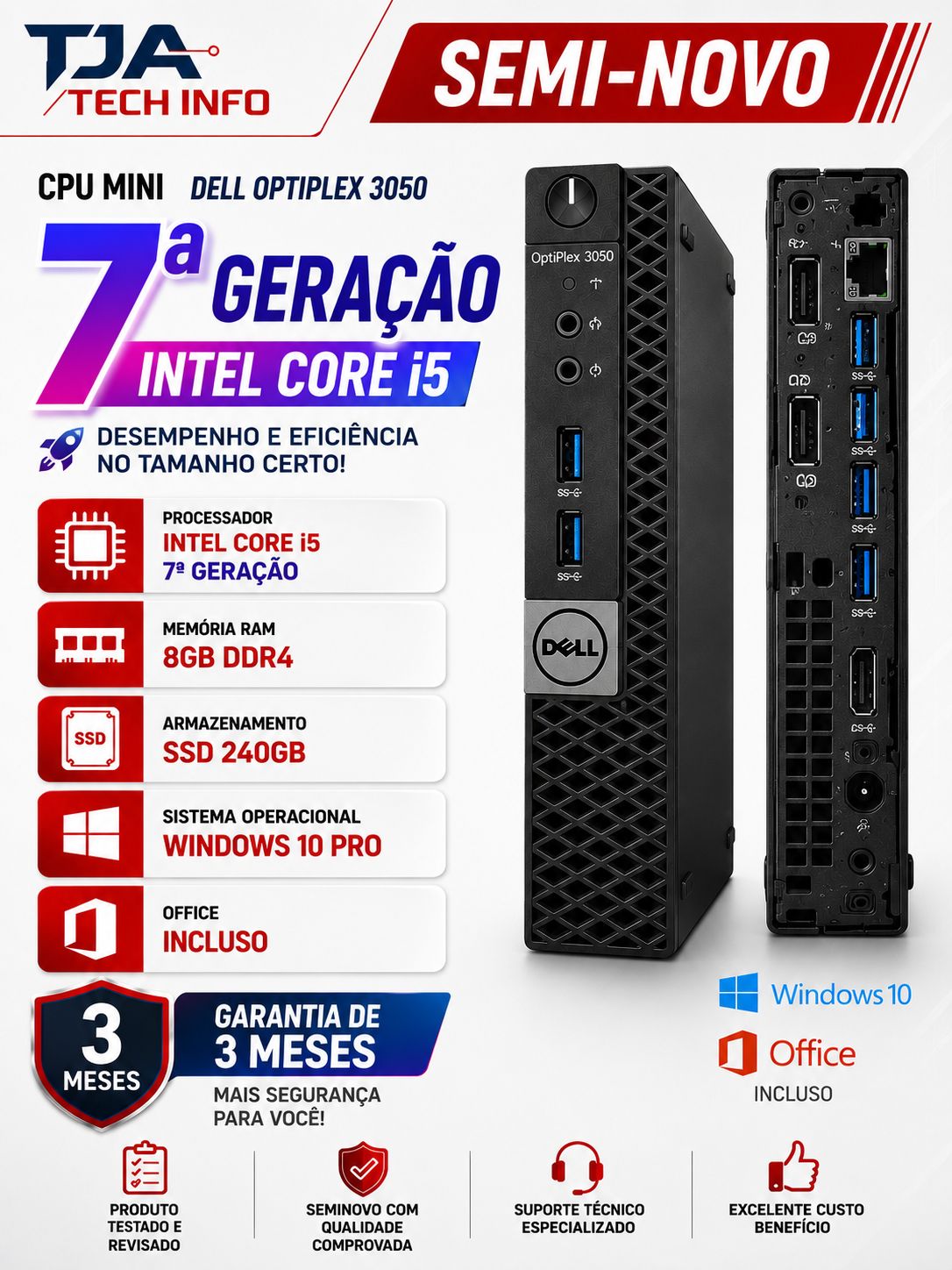Mini PC Dell OptiPlex 3050 i5 7ª Geração 8GB SSD 240GB | TJA Tech