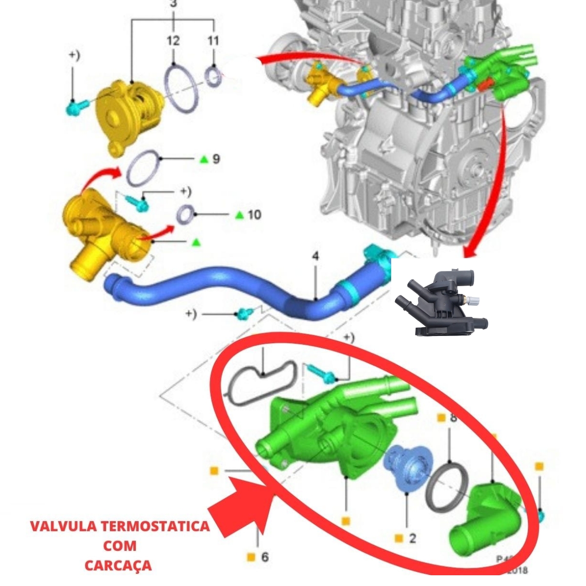 valvula termostatica ford ka 1.0 2015 2016 2017 2018 2019 2020 2021 ...