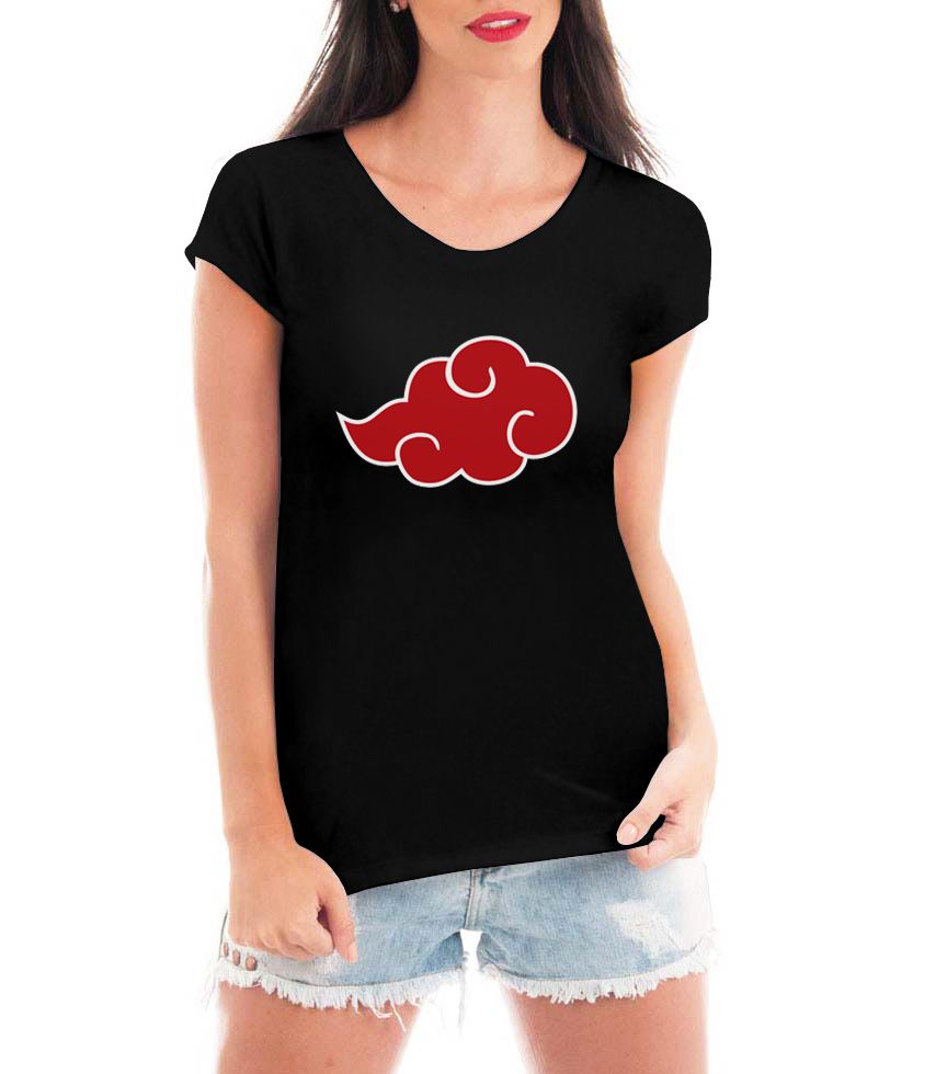 Camiseta Blusa feminina simbolo da nuvem naruto preto de algodao