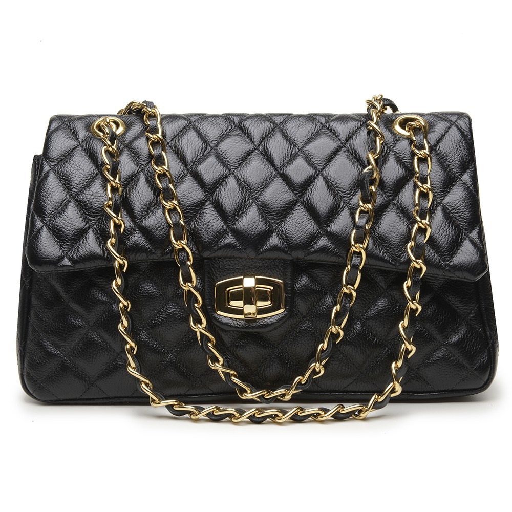 Bolsa Chanel G em couro preta com metais ouro - Bolsas Femininas Amanda Lima