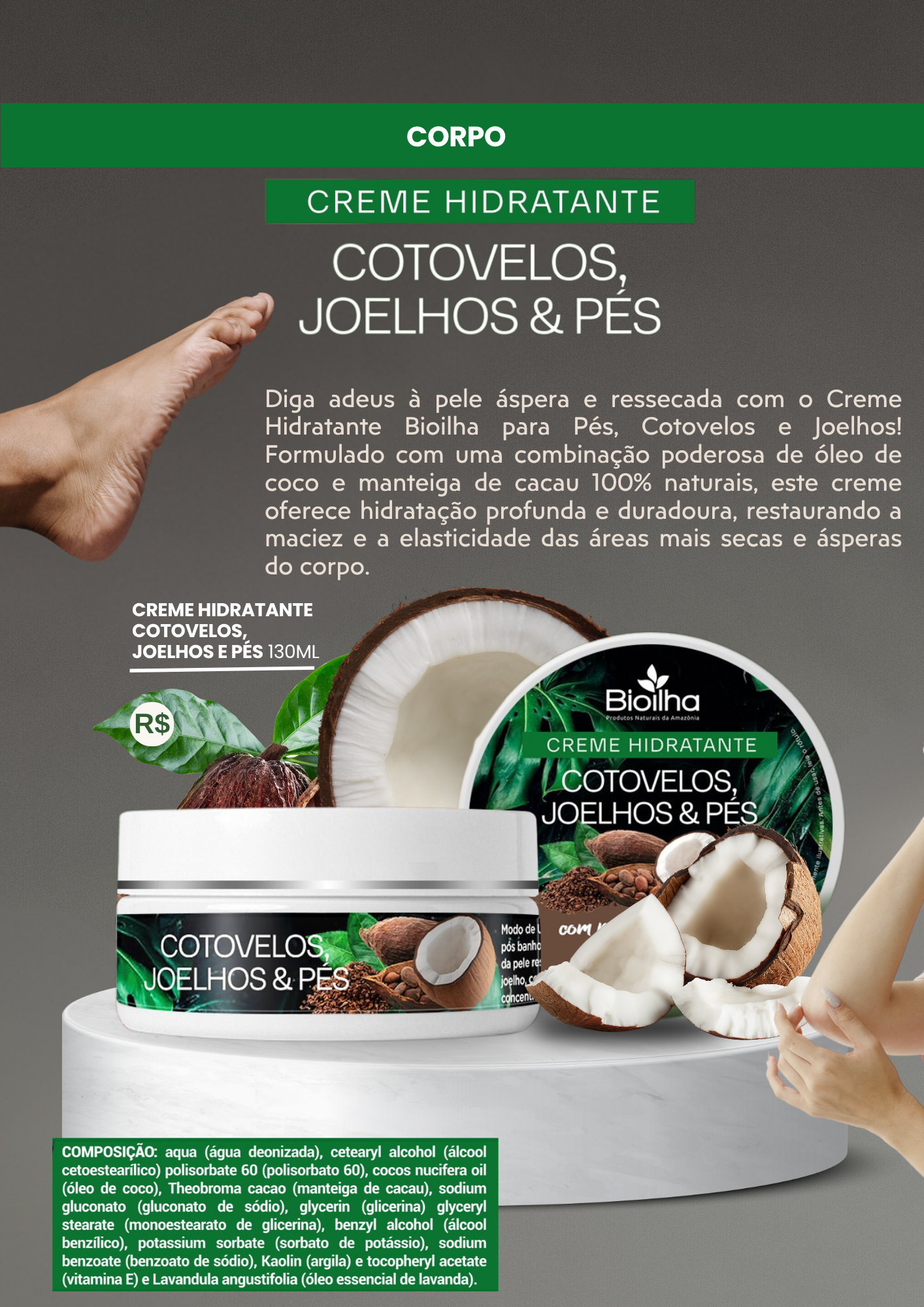 Creme para os pés, cotovelos e joelhos 120ml - super hidratante (Foot ...