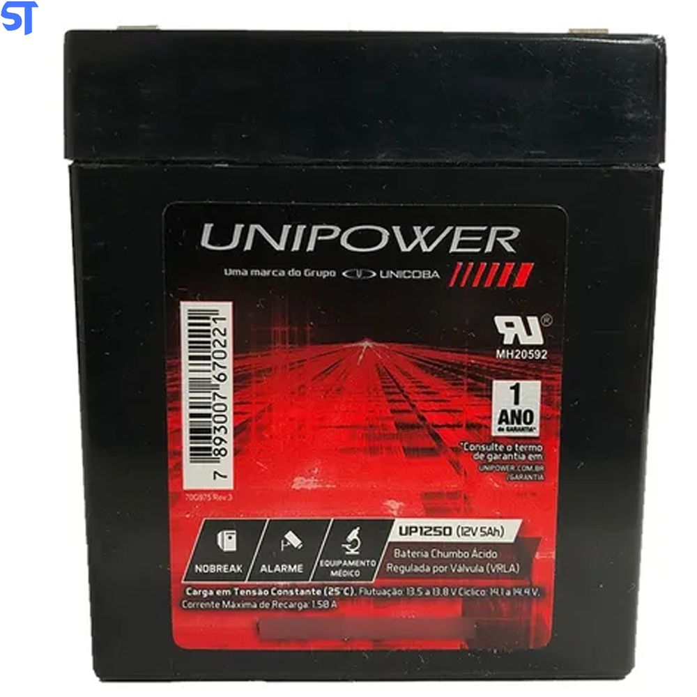 Bateria 12V 7Ah Selada VRLA Unicoba Unipower UP1270 SEG