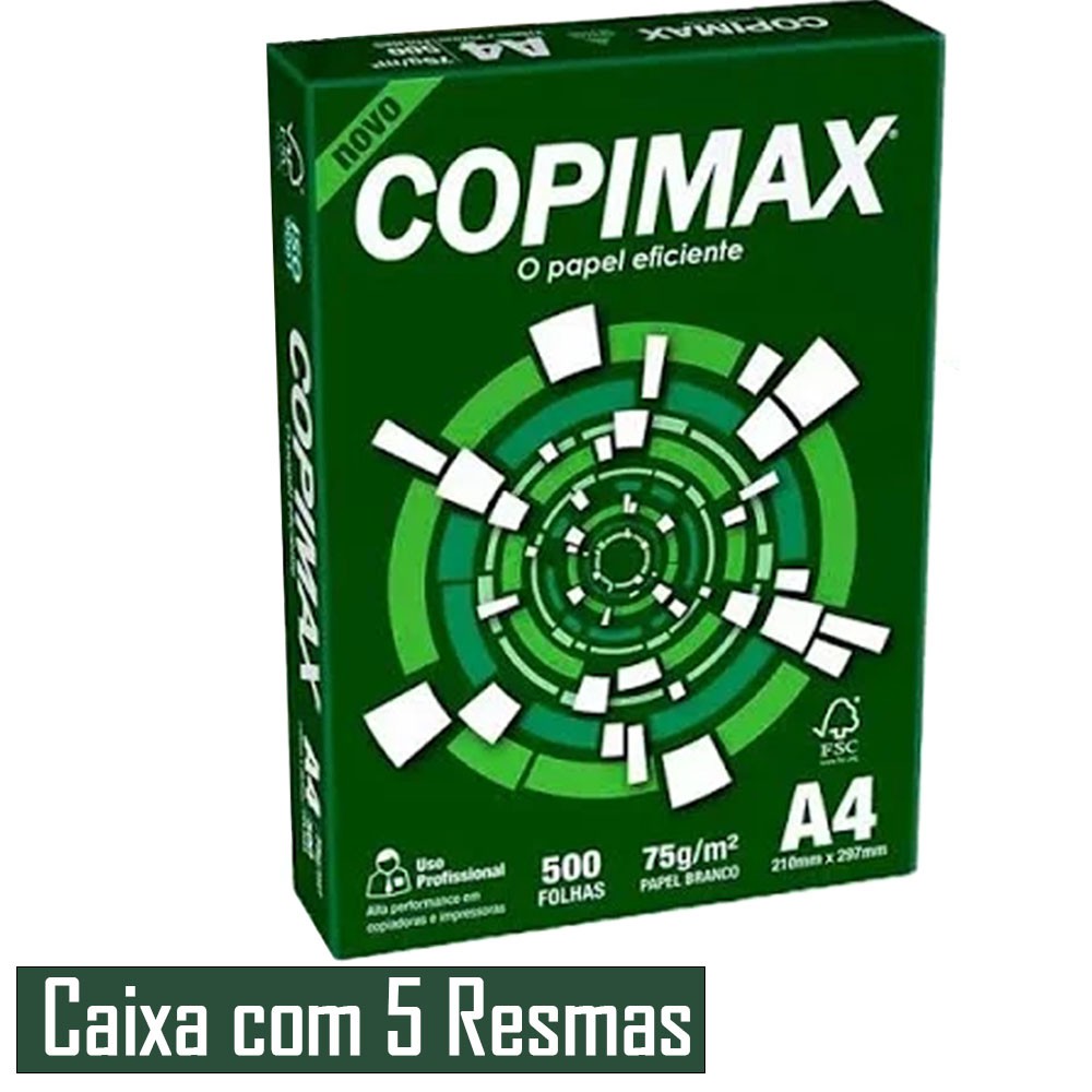 Caixa De Papel Sulfite A4 Copimax 75g Com 5 Resmas 2500 Folhas Sobraltech 5950