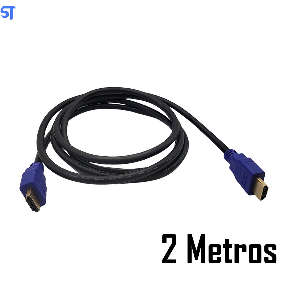 Cabo HDMI 2 Metros Reforçado Macho x Macho ( Dual Comp ) Ponta Azul -  SobralTech