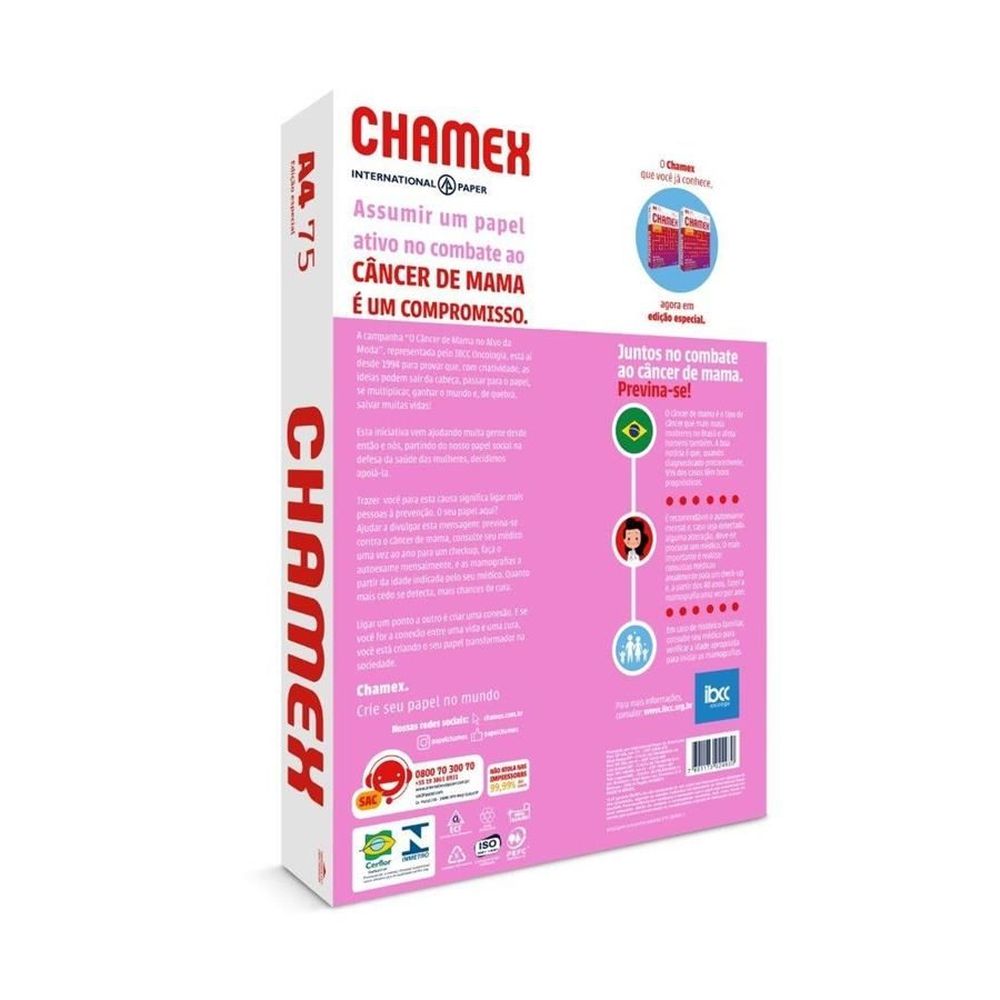 Papel Chamex A4 75gm2 210 X 297cm Office Branco 500fls Edicao Especial Outubro Rosa Sobraltech 2372