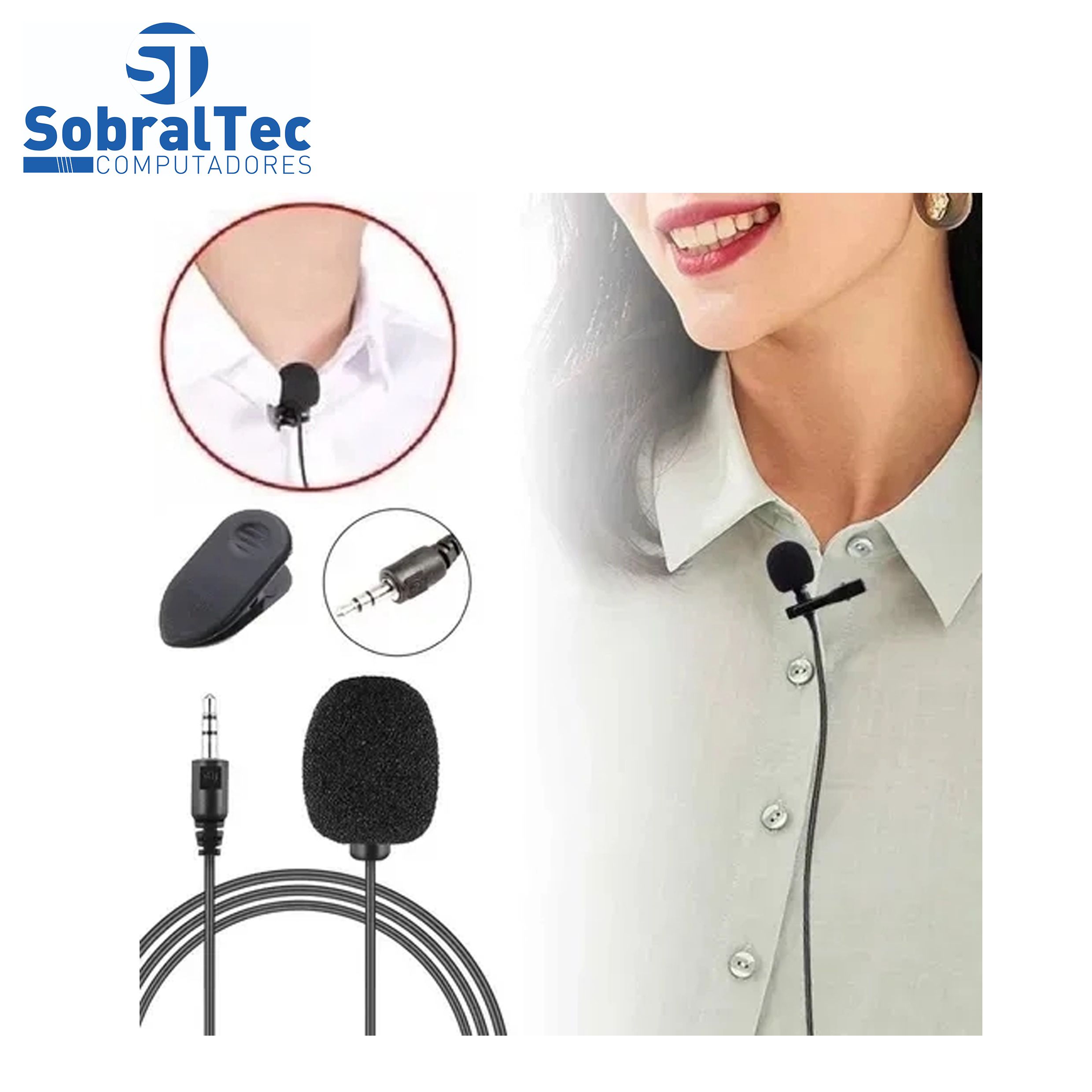 Microfone Lapela Lavalier Profissional JH 043 3.5mm P2 Aux SobralTech
