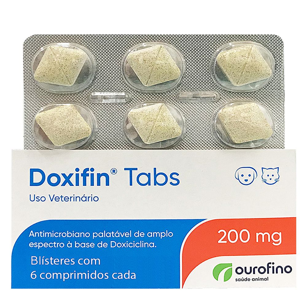 Antimicrobiano Ourofino Doxifin Tabs 6 Comprimidos 200 mg - AmorePets - O  Shopping do seu melhor amigo!|Produtos para cães, gatos e outros  pets|Medicamentos Veterinários