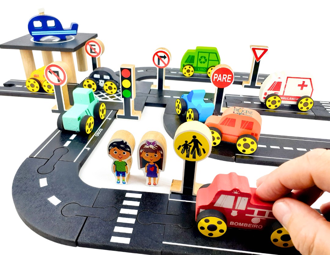 Brinquedo Pista Carrinho Infantil Educativo Madeira Cidade