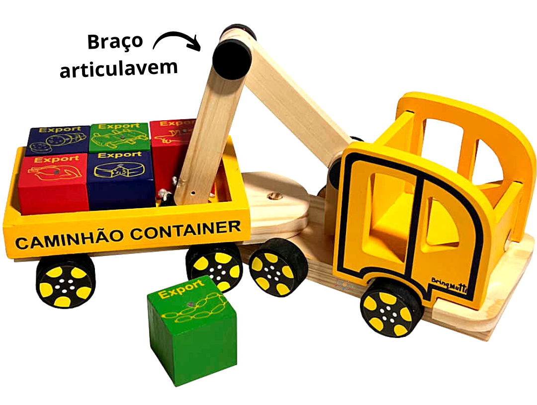 Caminhão Carrinho Madeira Brinquedo Educativo Container Imã - Imagine  Brinquedos