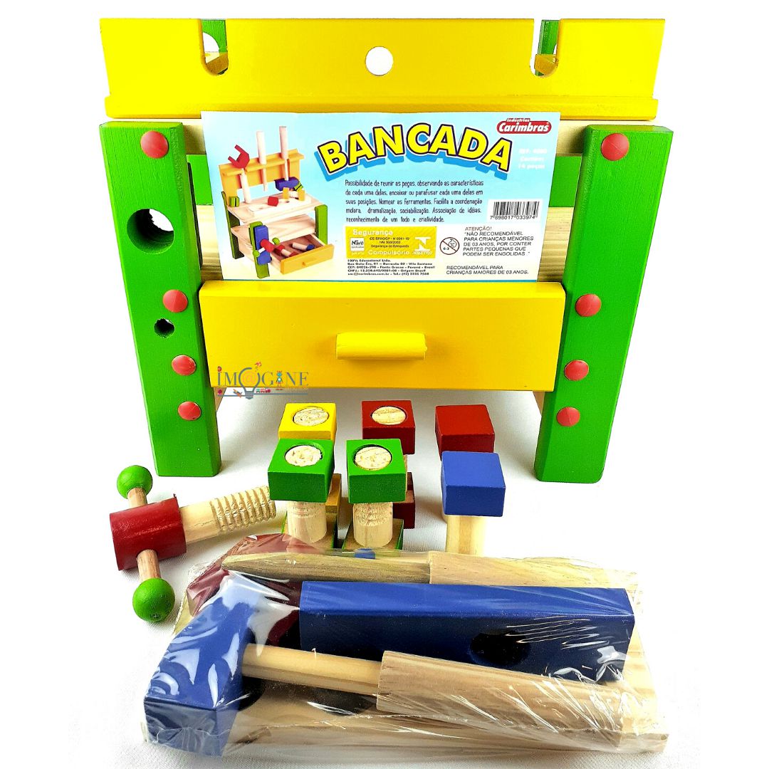 Brinquedo Bancada De Ferramentas Infantil Madeira 41 Peças Pedagógico  Montessori - 2252 MX