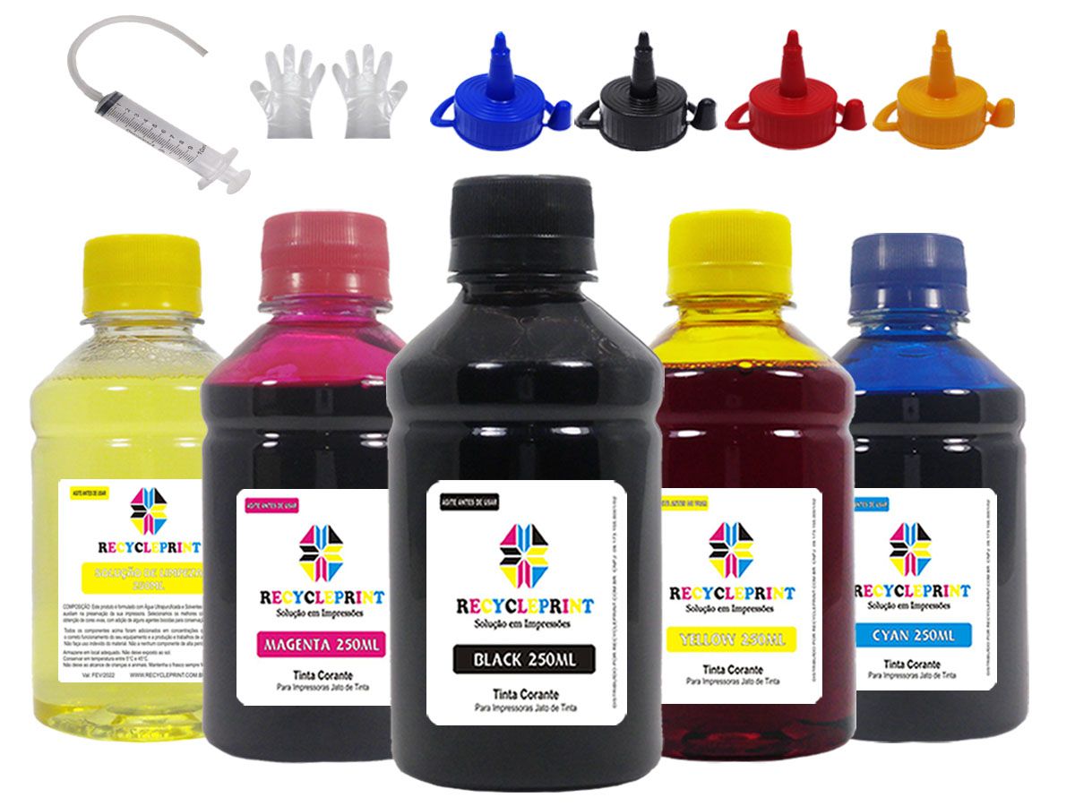 Kit Solução De Limpeza 250ml 4 Refil 250ml Tinta Compatível Epson L355 L365 L375 L395 L3110 3512