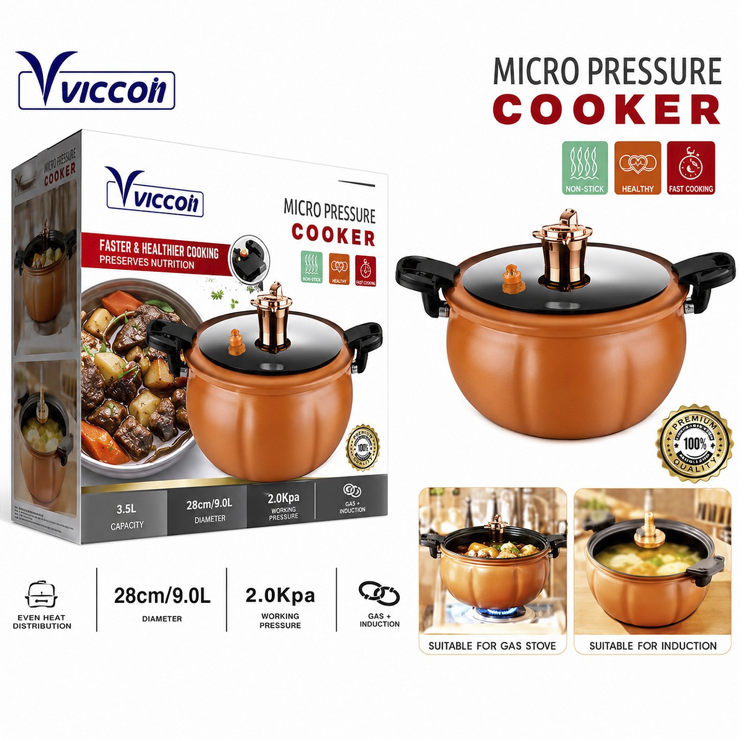Panela de Micro Pressão Viccoli 8L Antiaderente Cozinha Indução e Gás ...