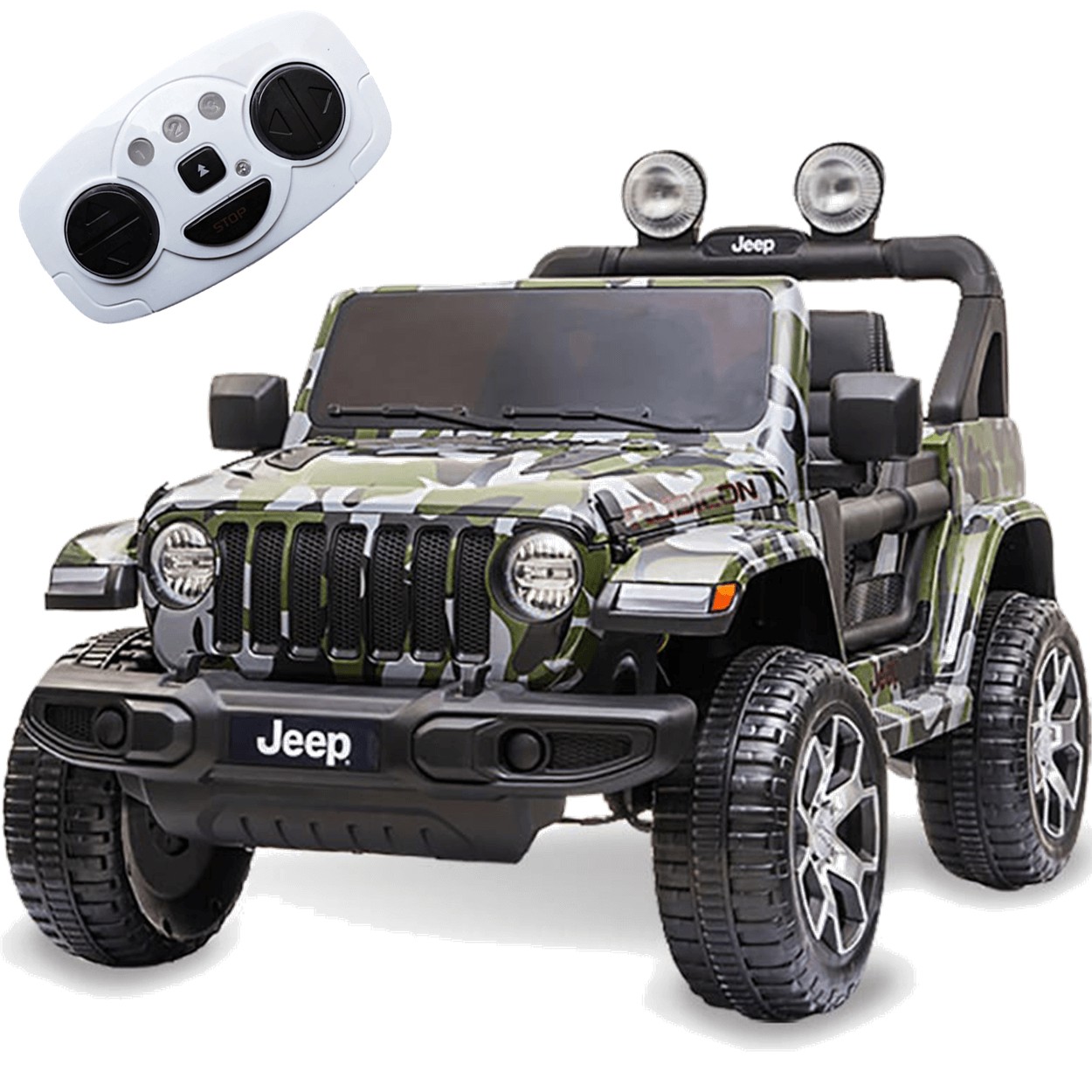 Carro Eletrico Bandeirante Jeep Wrangler Controle 12V Camuflado - Maçã  Verde Baby